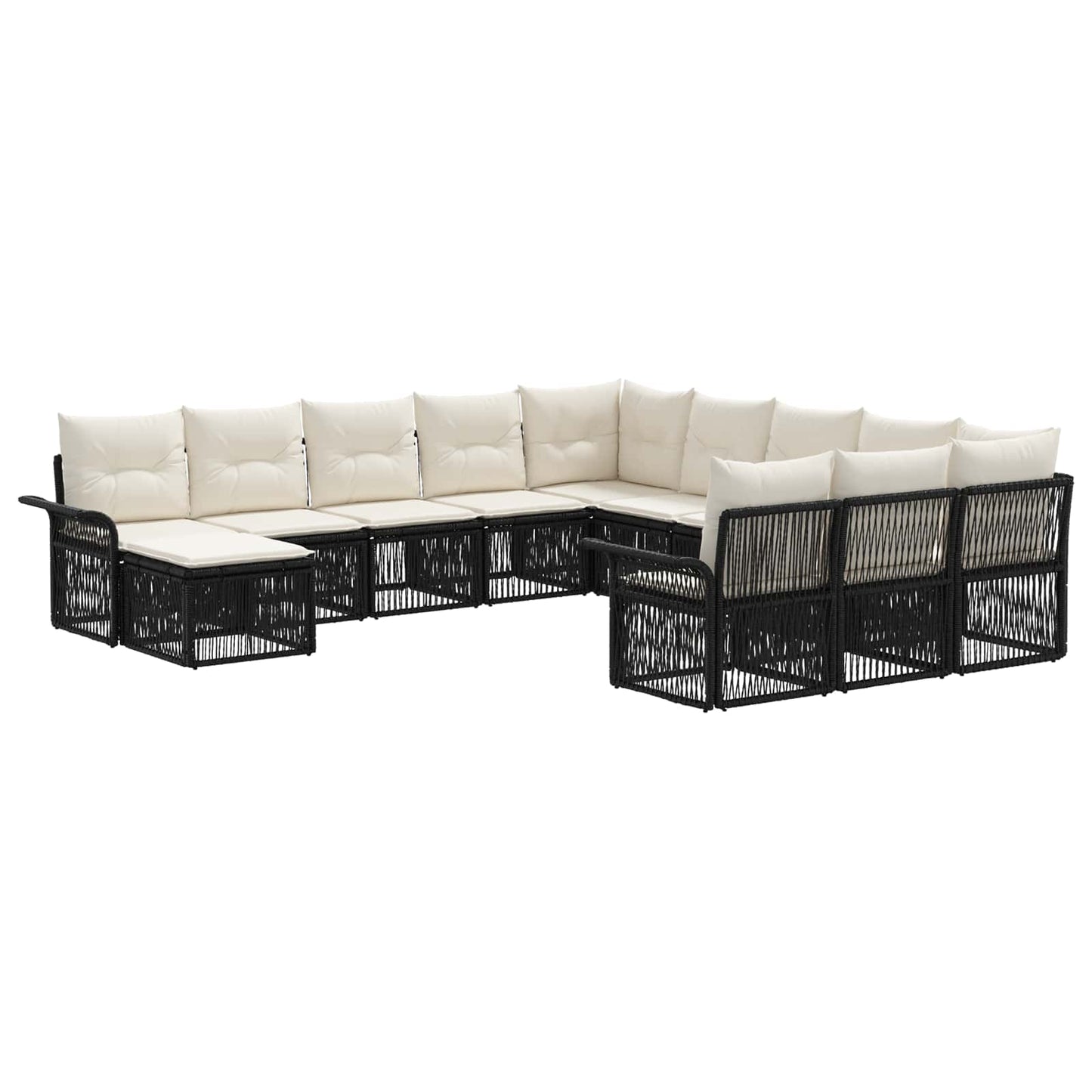 Kerti Kanapé Szett 12 pcs Fekete és krémfehér polirattan