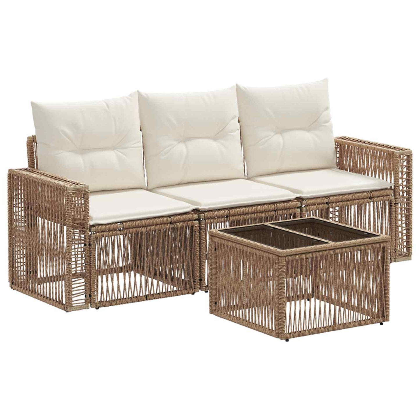 Kerti Kanapé Szett 4 pcs Beige és Krémszínű polirattan