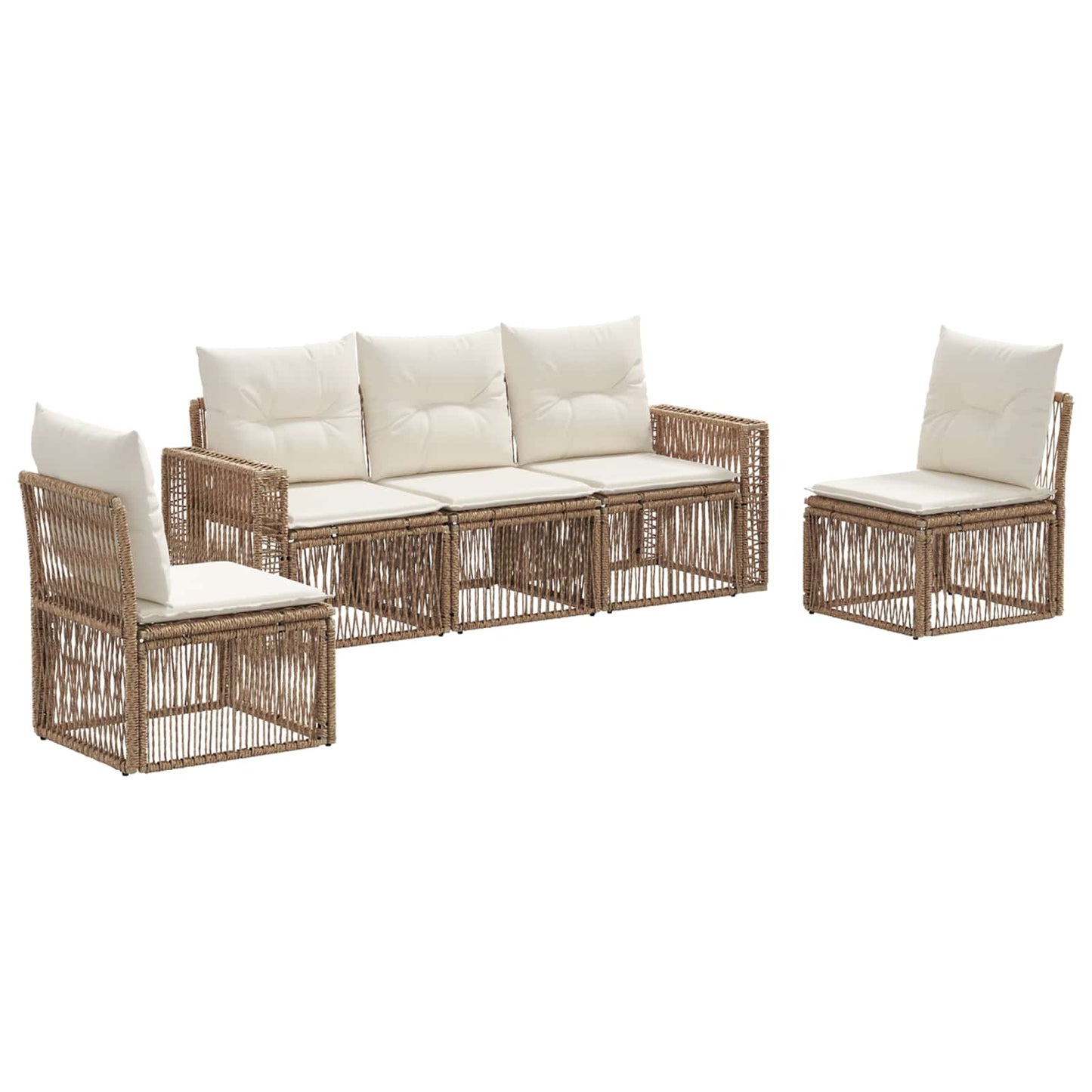 Kerti Kanapé Szett 5 pcs Beige és Krémszínű polirattan