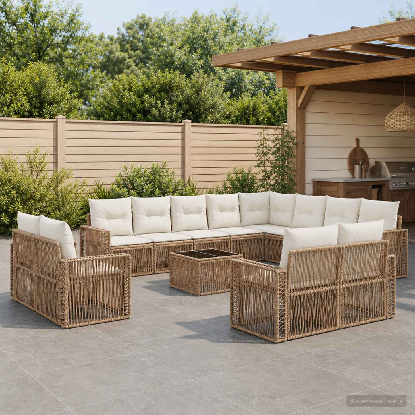 Kerti Kanapé Szett 13 pcs Beige és Krémszínű polirattan