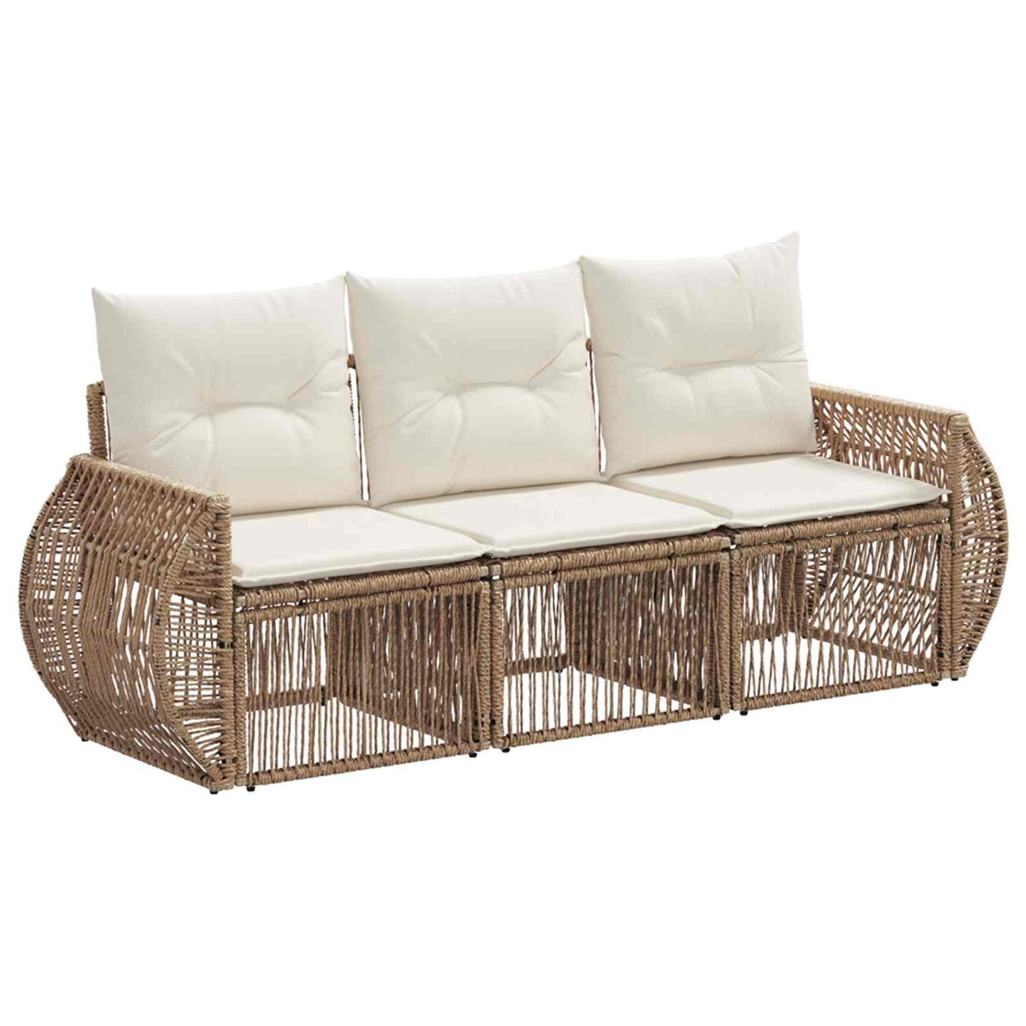 Kerti Kanapé Szett 3 pcs Beige és Krémszínű polirattan
