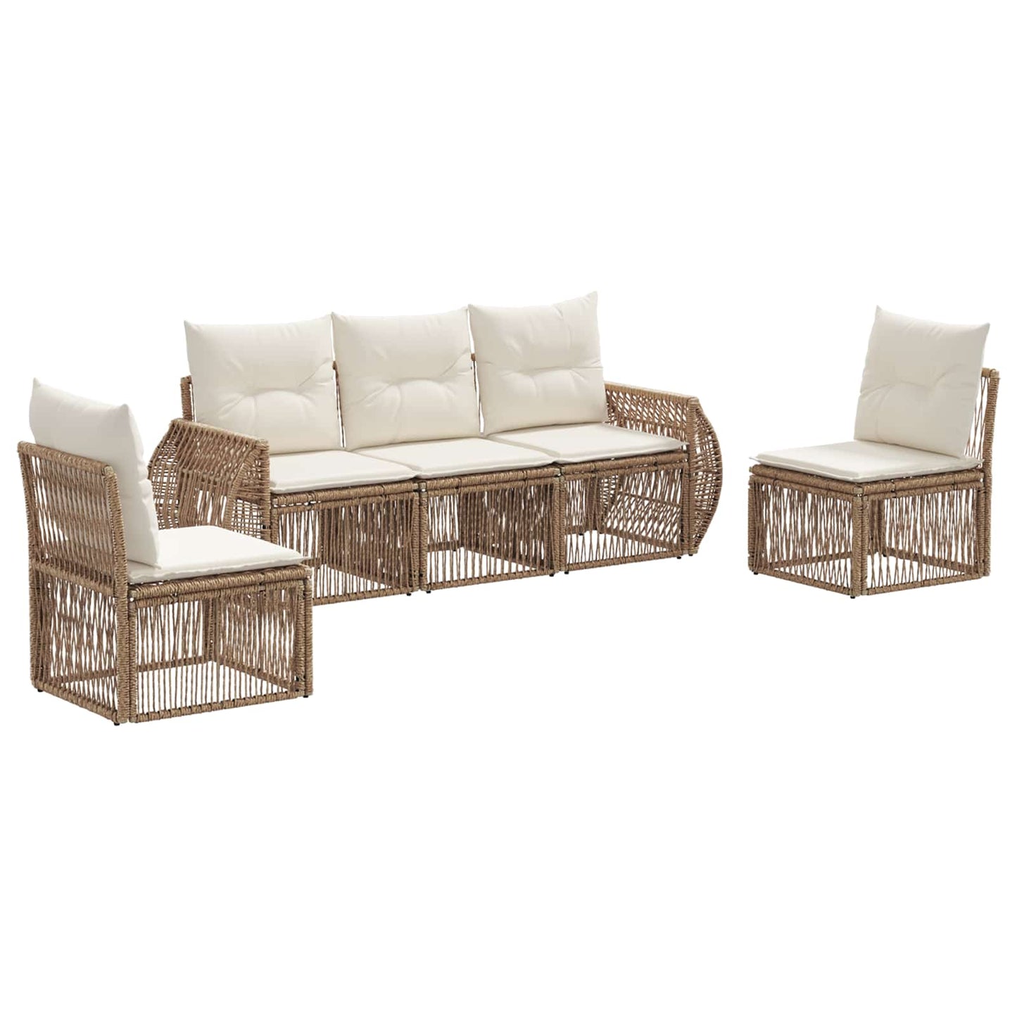 Kerti Kanapé Szett 5 pcs Beige és Krémszínű polirattan