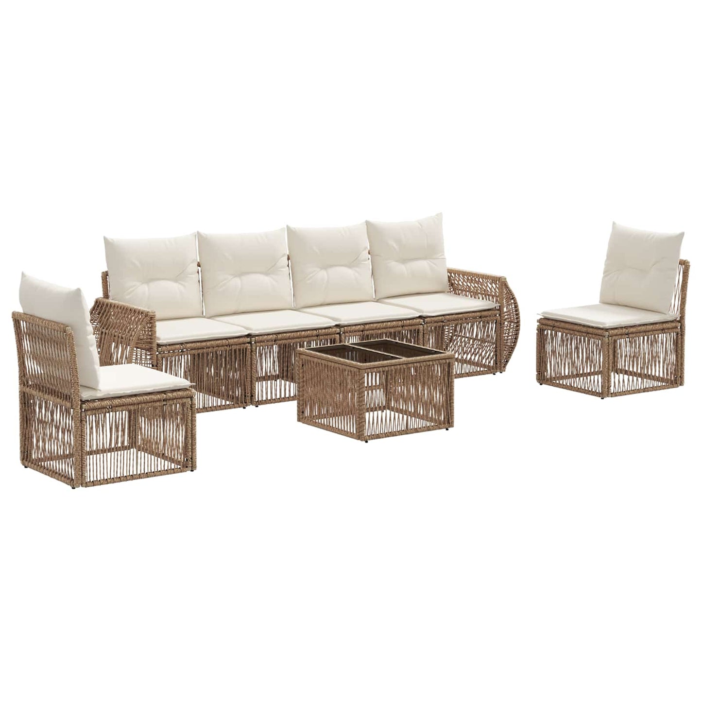 Kerti Kanapé Szett 7 pcs Beige és Krémszínű polirattan