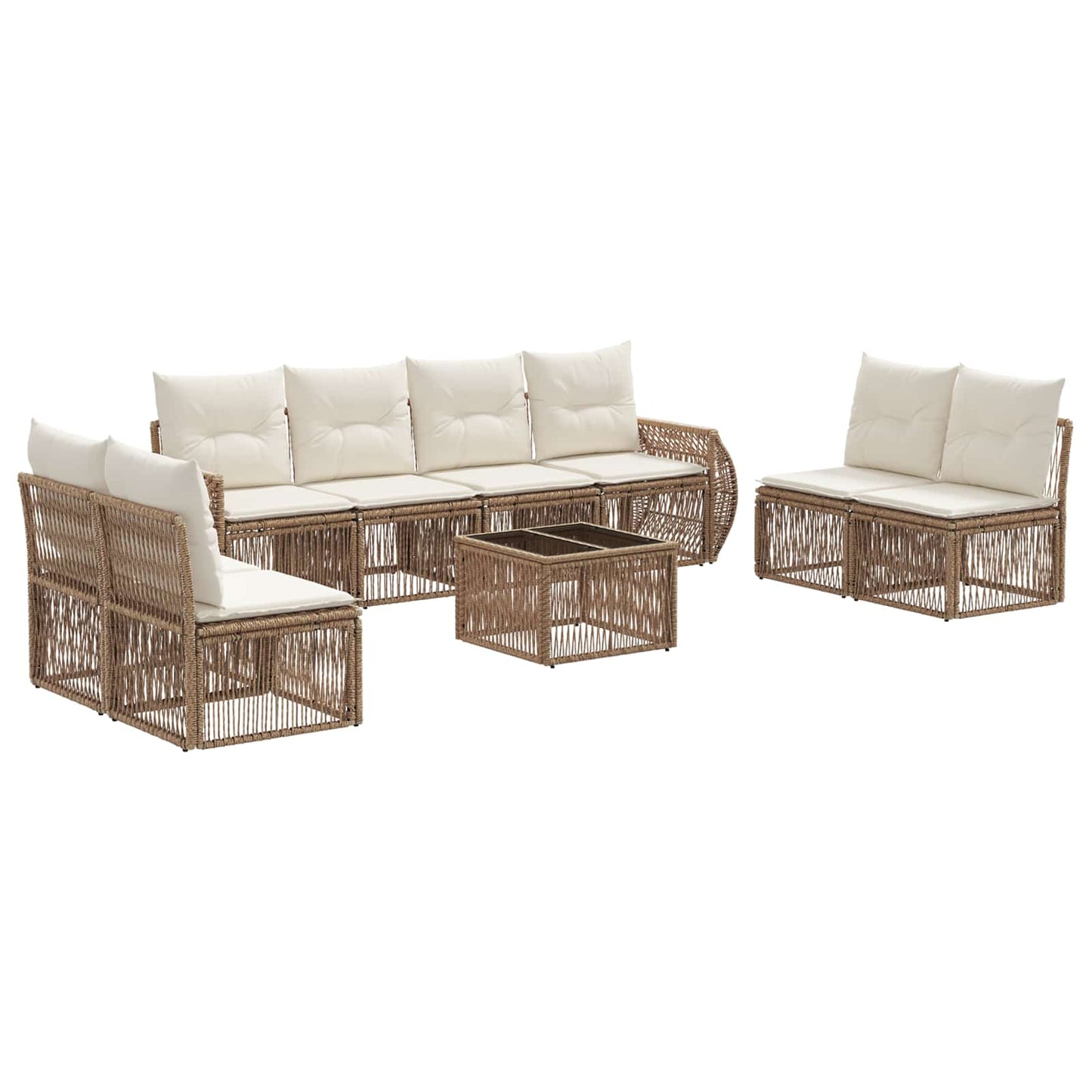 Kerti Kanapé Szett 9 pcs Beige és Krémszínű polirattan