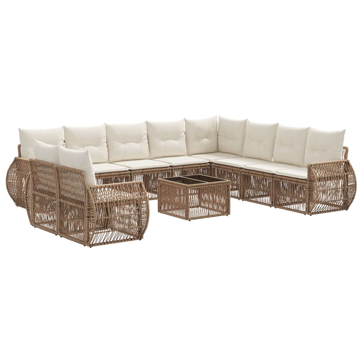 Kerti Kanapé Szett 11 pcs Beige és Krémszínű polirattan