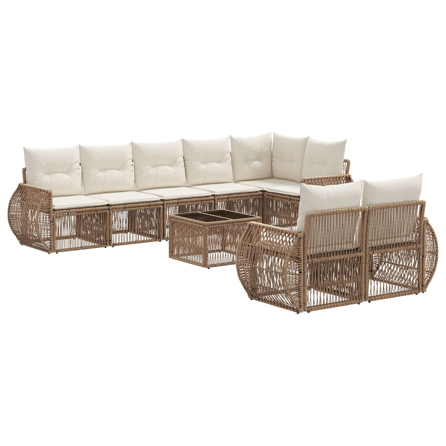 Kerti Kanapé Szett 9 pcs Beige és Krémszínű polirattan