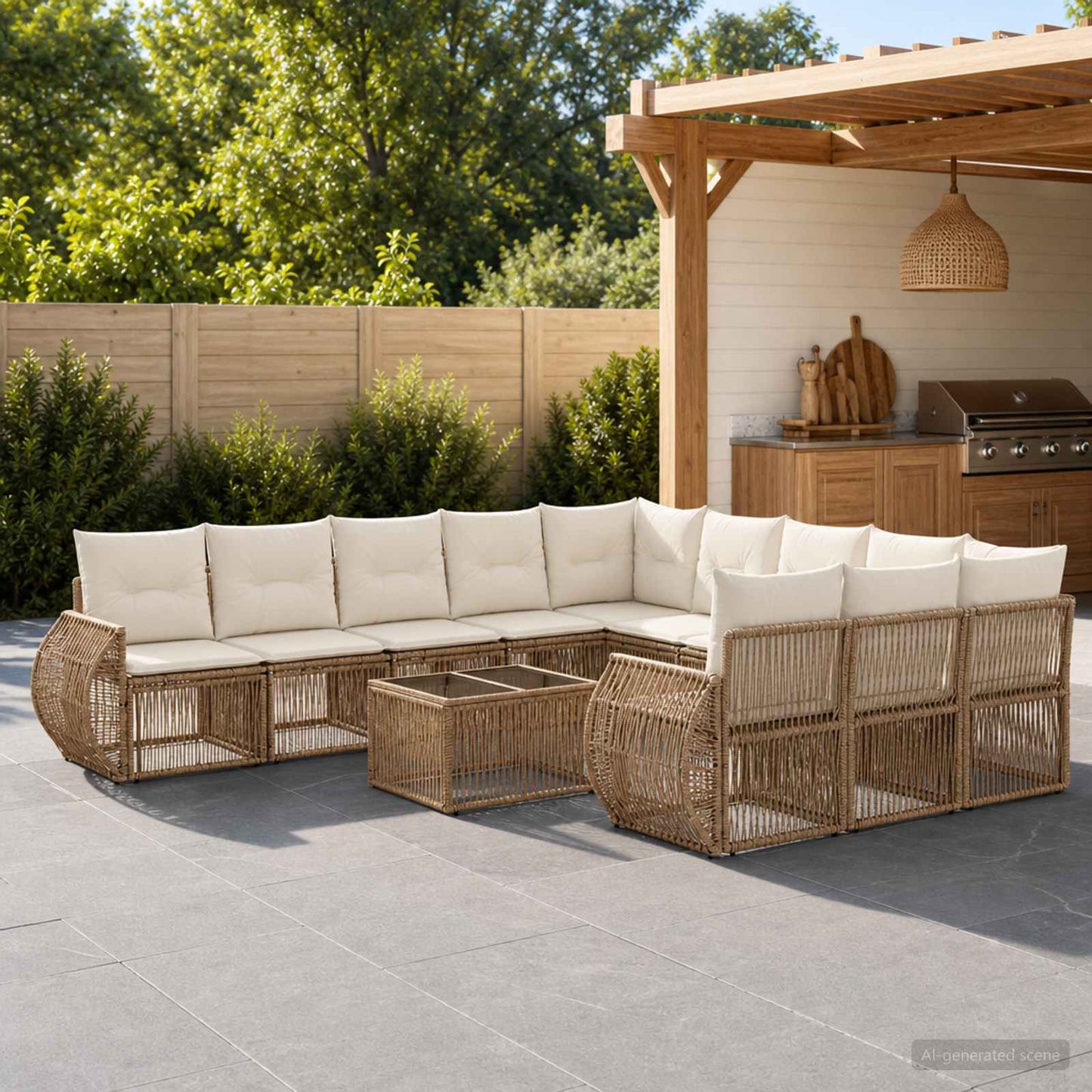 Kerti Kanapé Szett 12 pcs Beige és Krémszínű polirattan