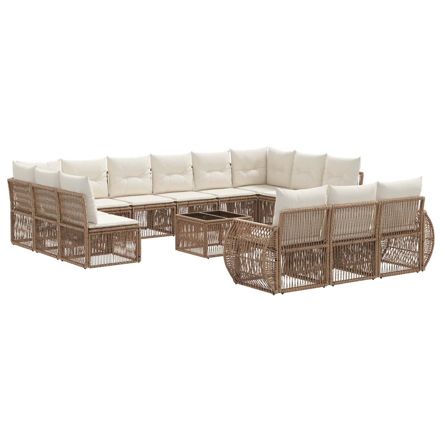 Kerti Kanapé Szett 14 pcs Beige és Krémszínű polirattan