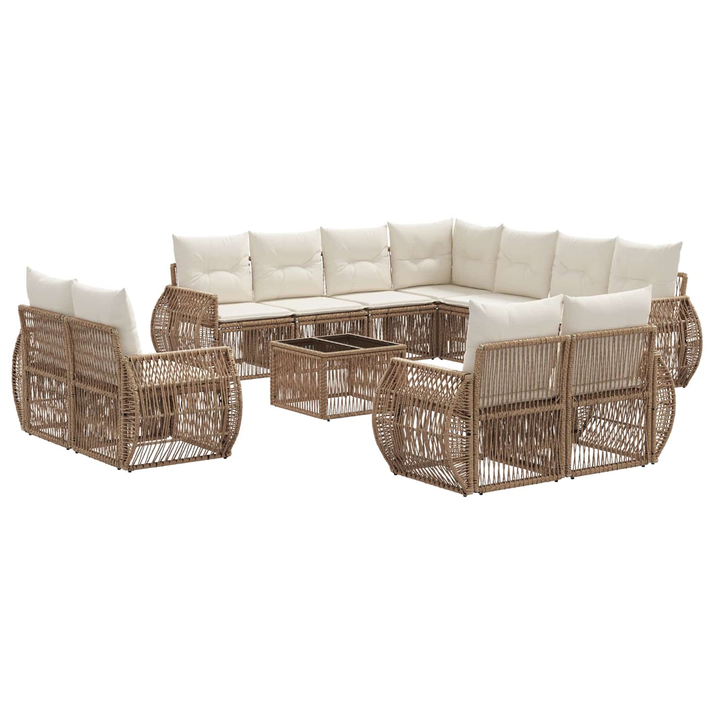 Kerti Kanapé Szett 12 pcs Beige és Krémszínű polirattan