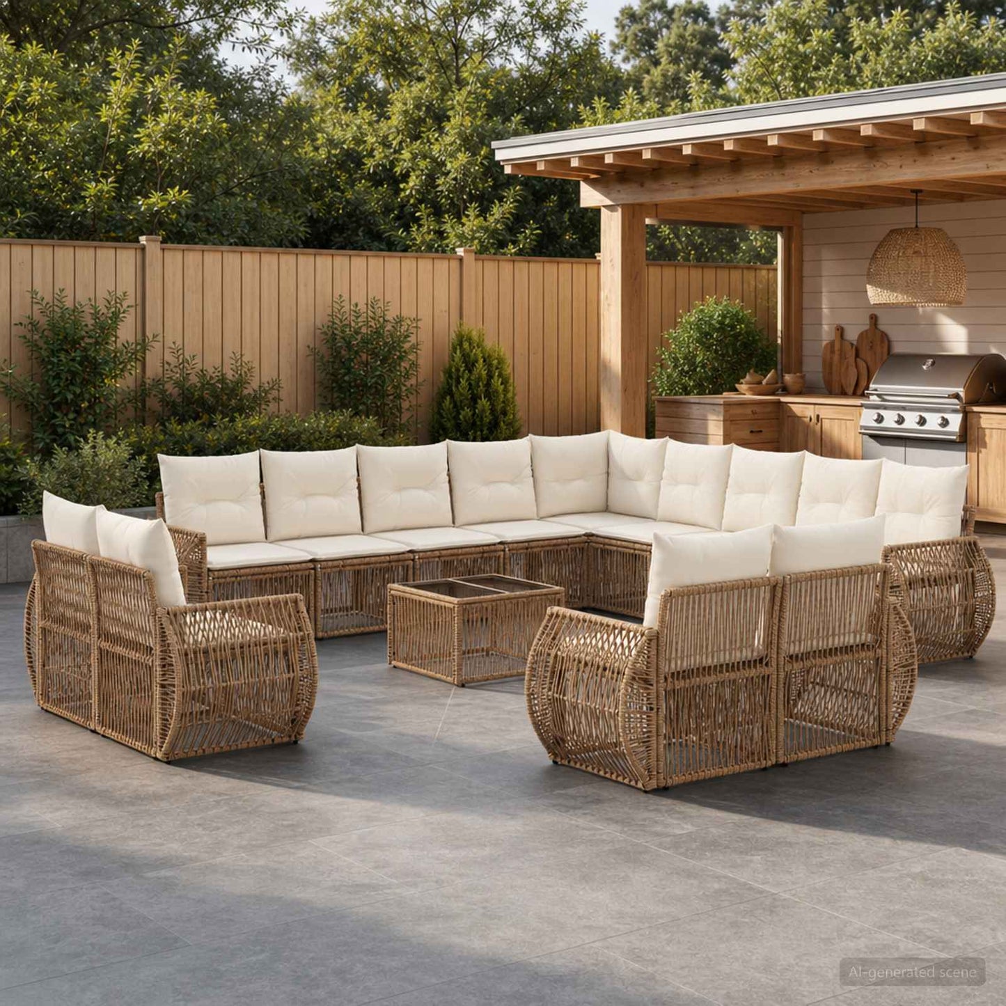 Kerti Kanapé Szett 14 pcs Beige és Krémszínű polirattan