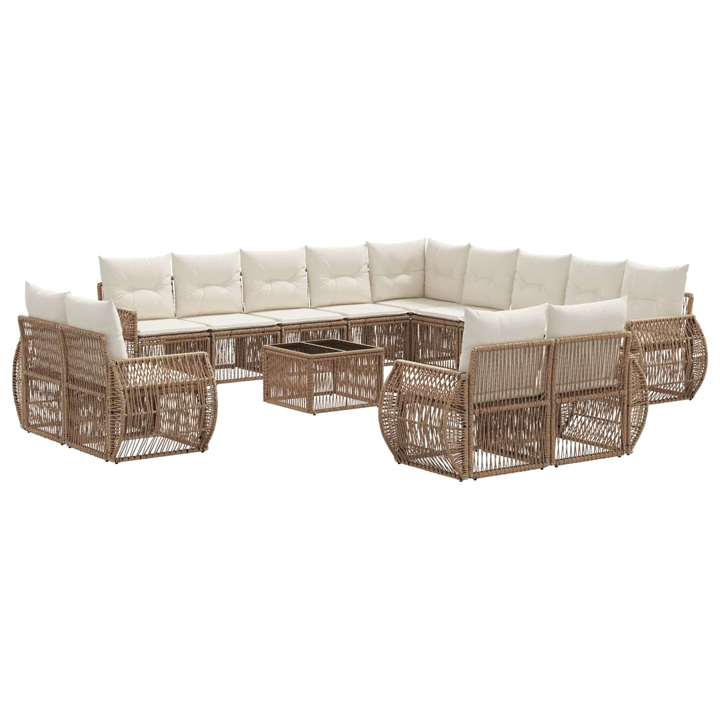 Kerti Kanapé Szett 14 pcs Beige és Krémszínű polirattan