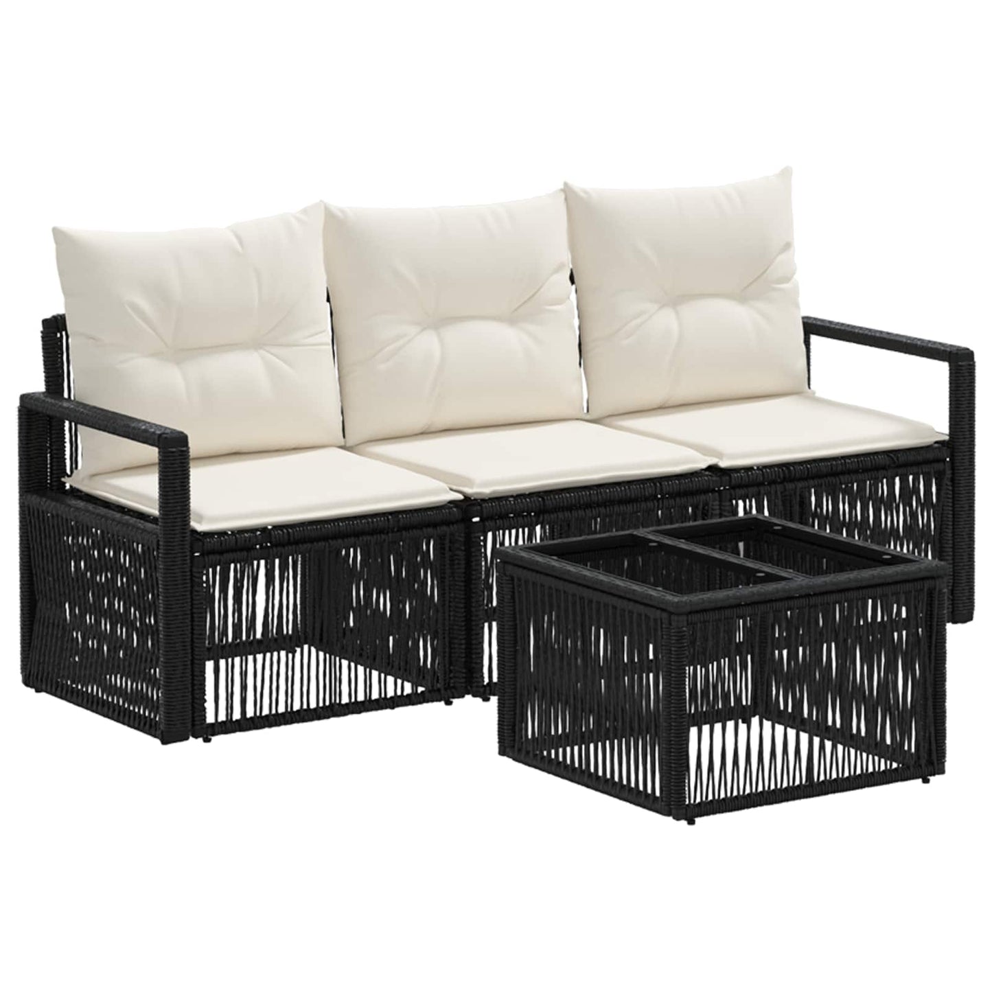 Kerti Kanapé Szett 4 pcs Fekete polirattan