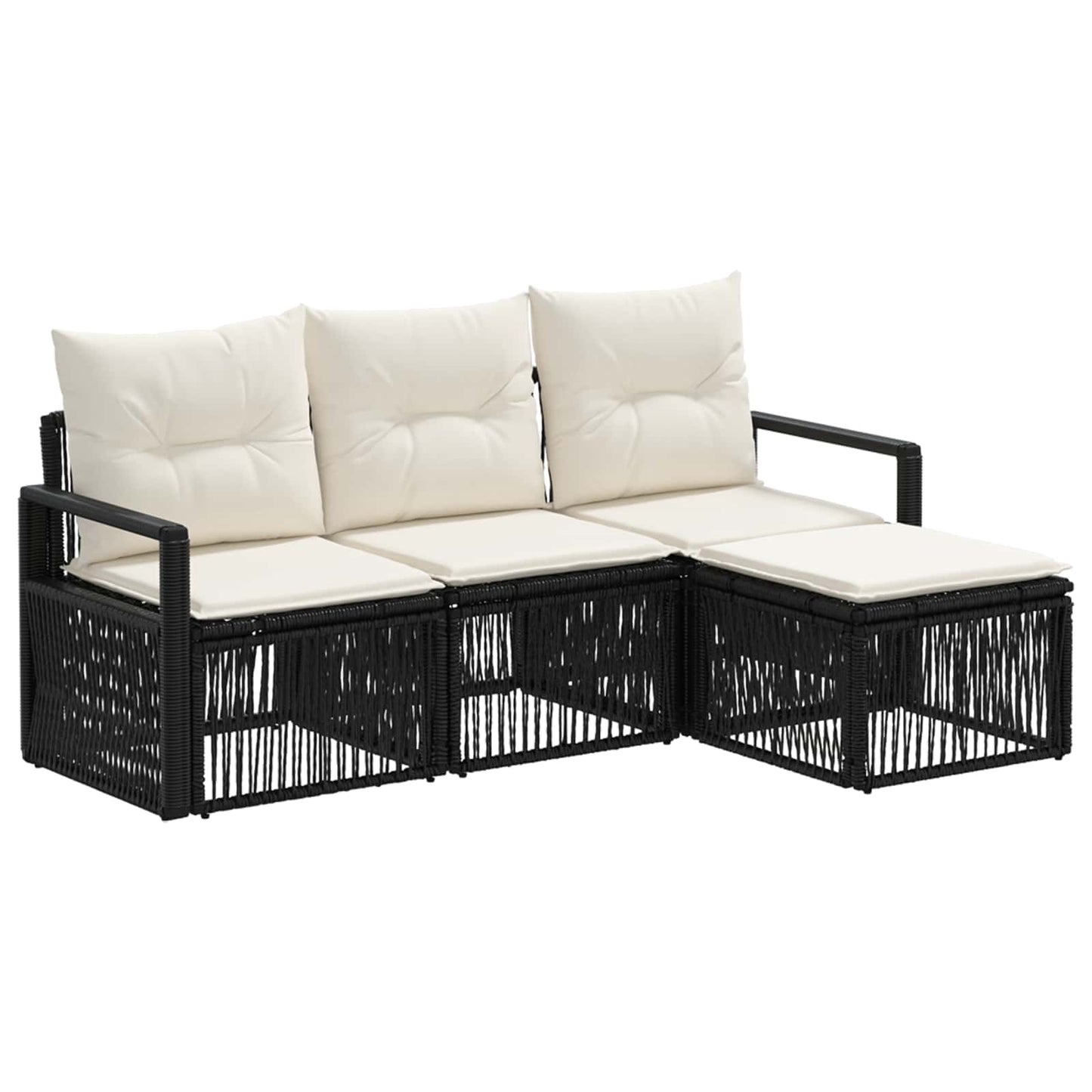 Kerti Kanapé Szett 4 pcs Fekete polirattan