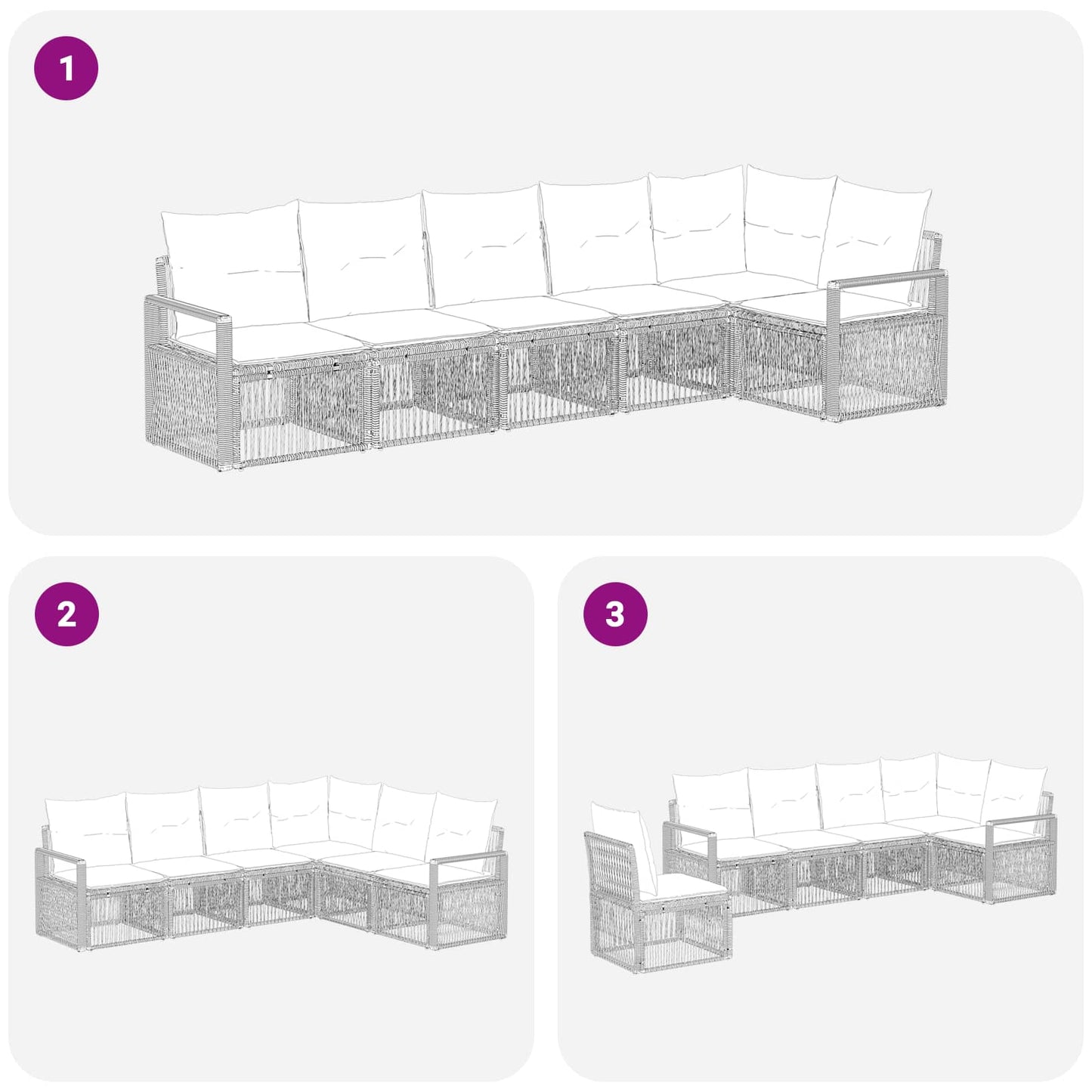 Kerti Kanapé Szett 6 pcs Szürke polirattan
