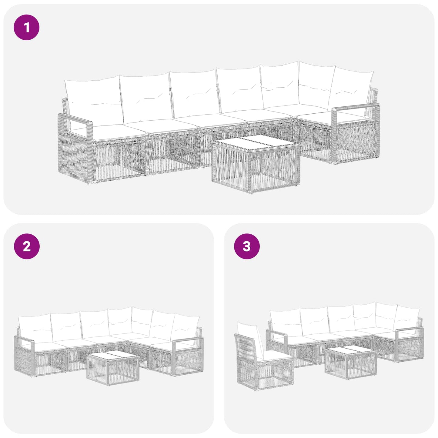 Kerti Kanapé Szett 7 pcs Fekete polirattan