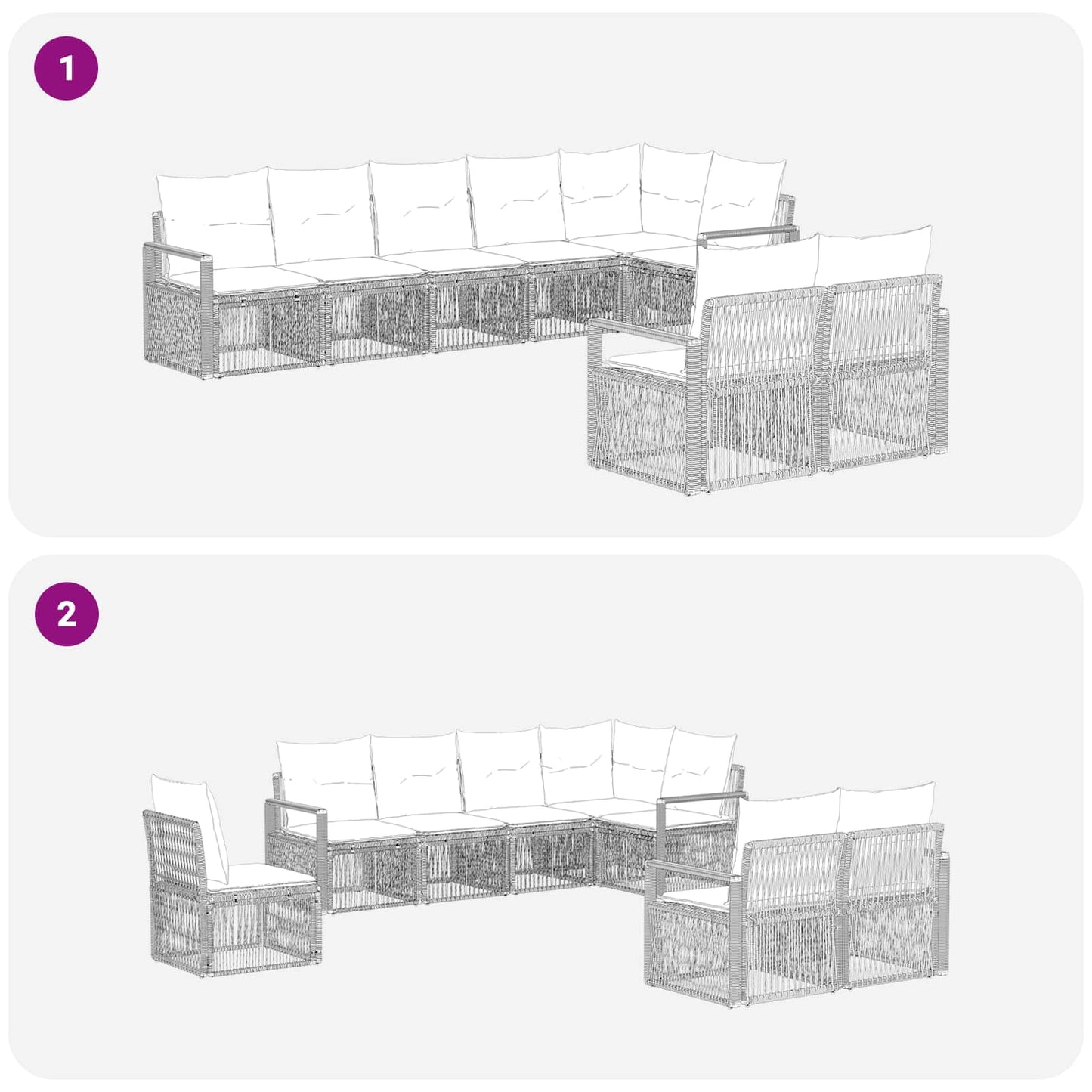 Kerti Kanapé Szett 8 pcs Szürke polirattan