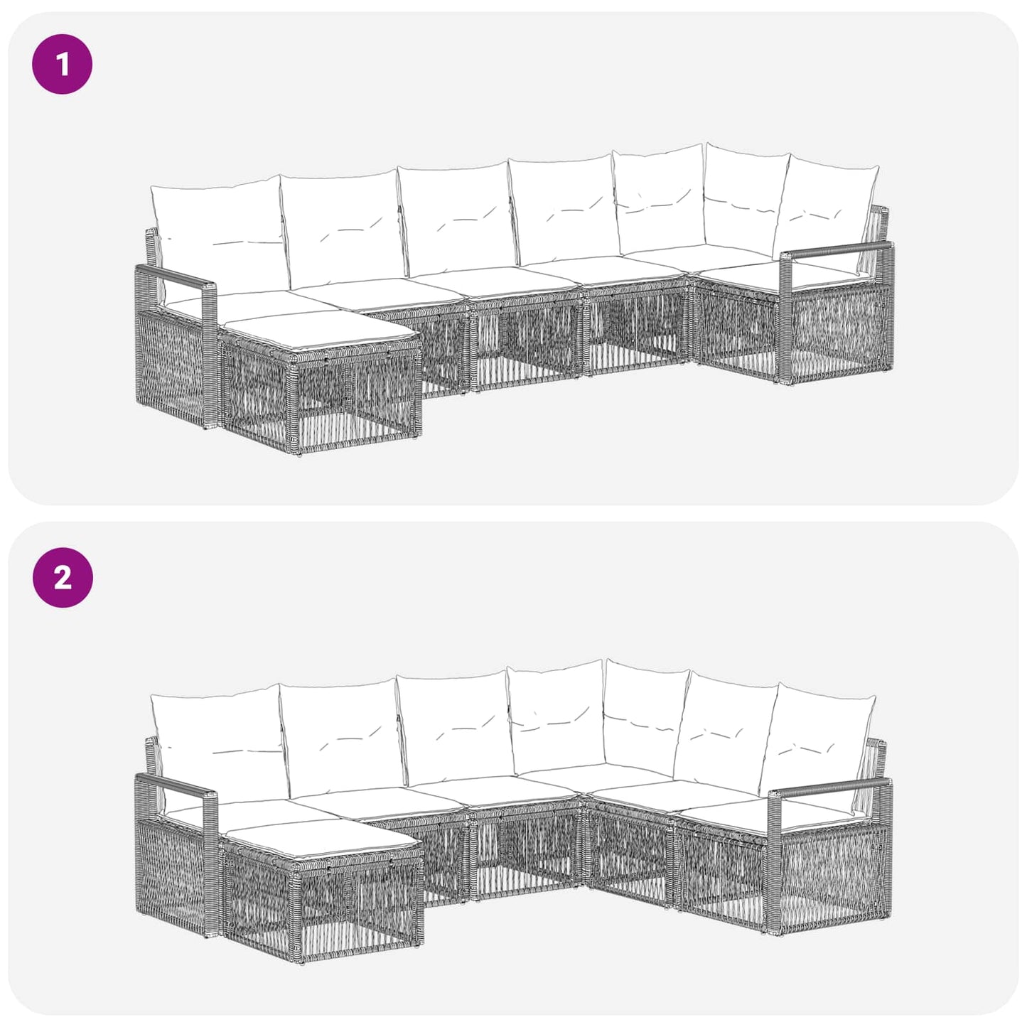 Kerti Kanapé Szett 7 pcs Szürke polirattan