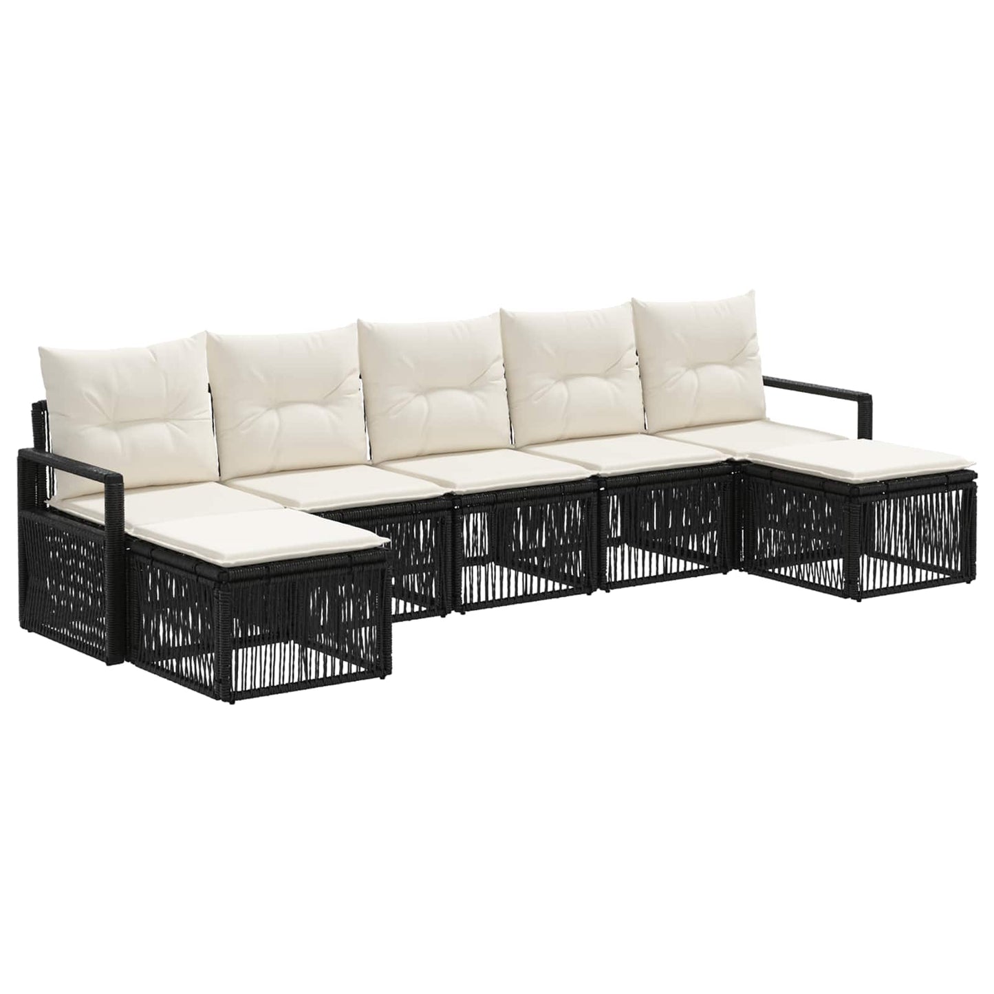 Kerti Kanapé Szett 7 pcs Fekete polirattan