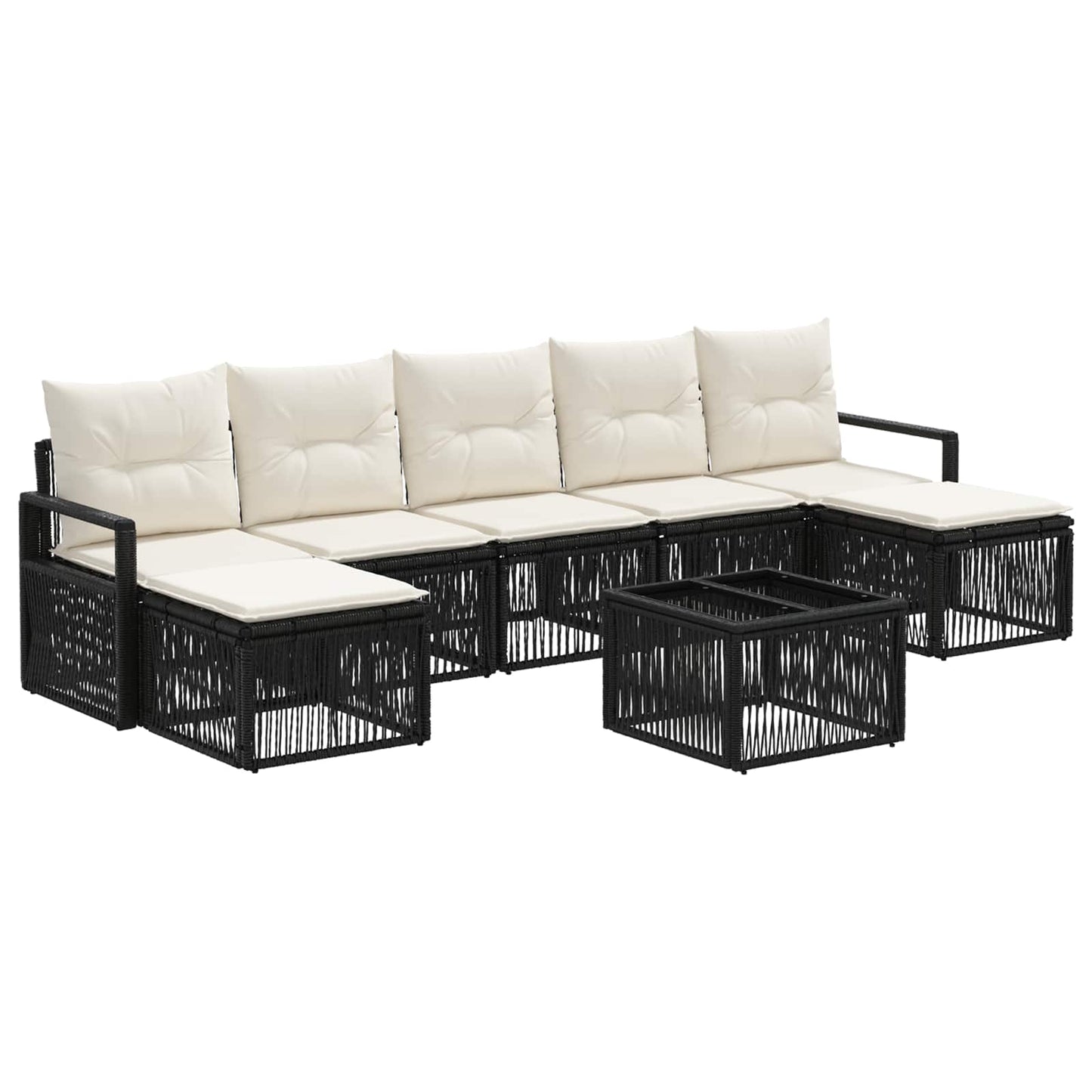 Kerti Kanapé Szett 8 pcs Fekete polirattan