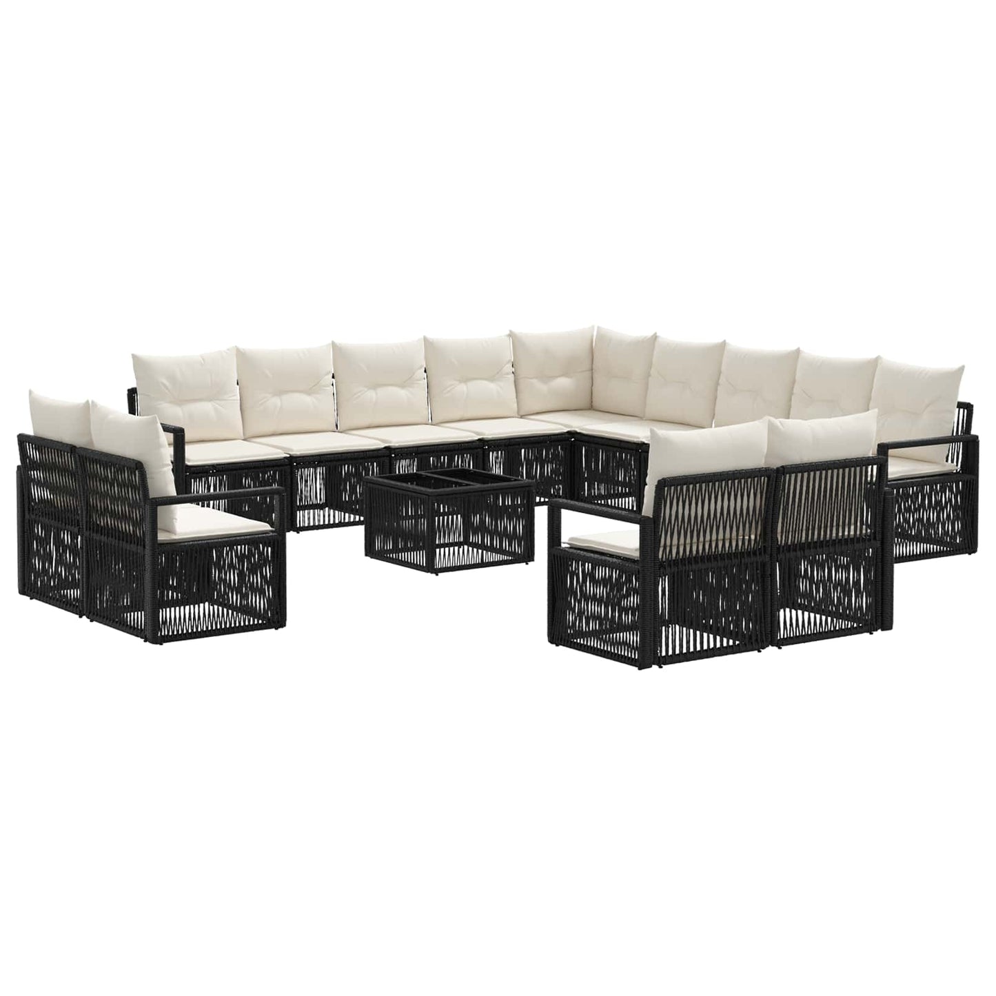 Kerti Kanapé Szett 14 pcs Fekete polirattan