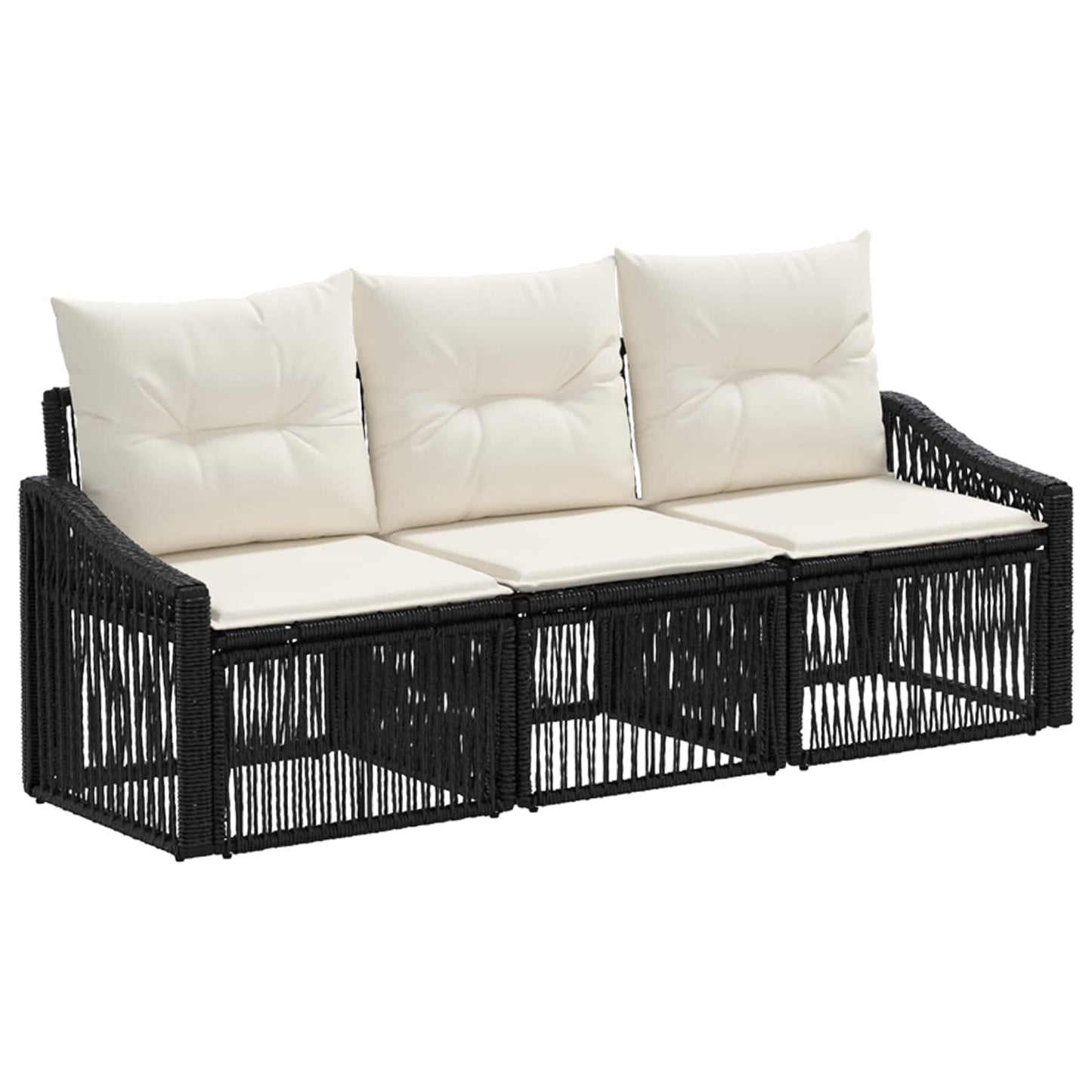 Kerti Kanapé Szett 3 pcs Fekete polirattan