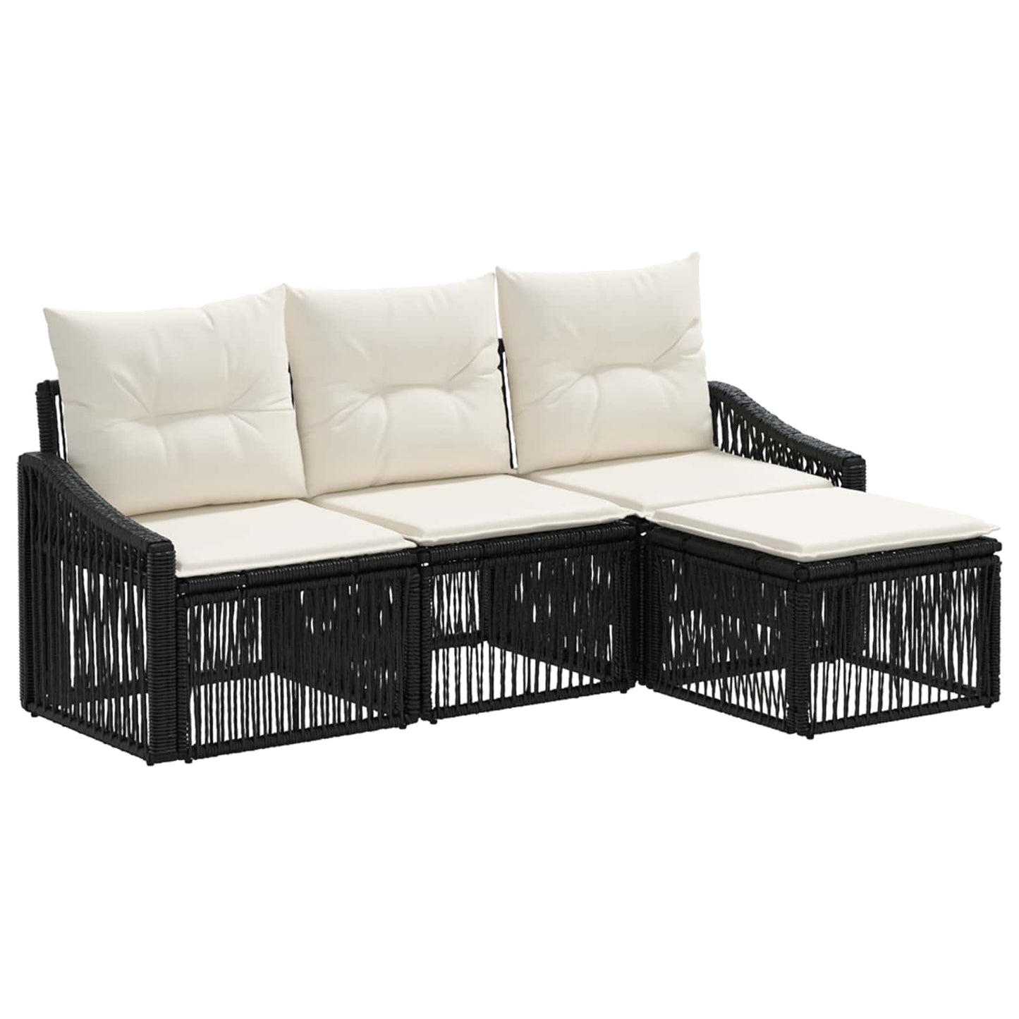 Kerti Kanapé Szett 4 pcs Fekete polirattan
