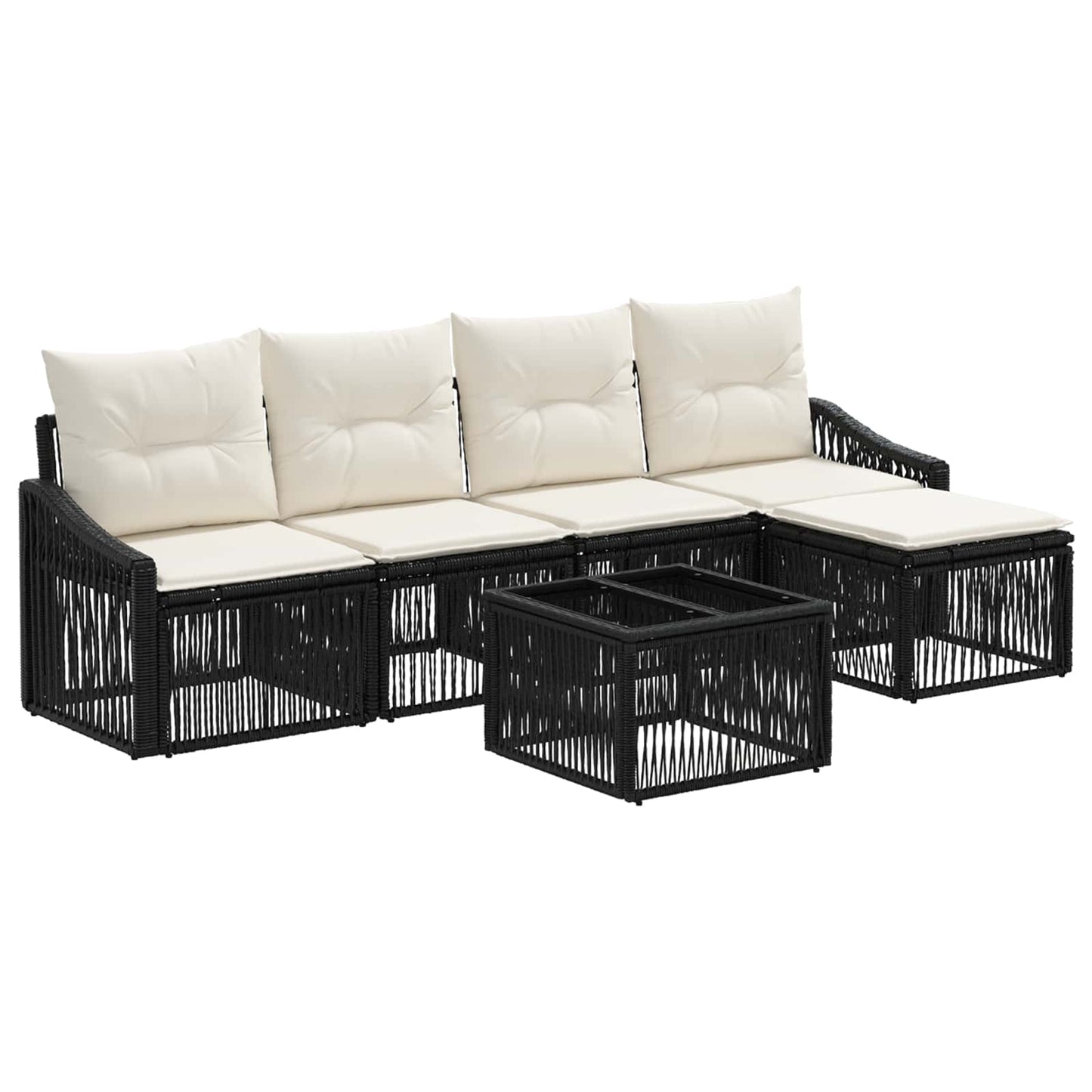 Kerti Kanapé Szett 6 pcs Fekete polirattan