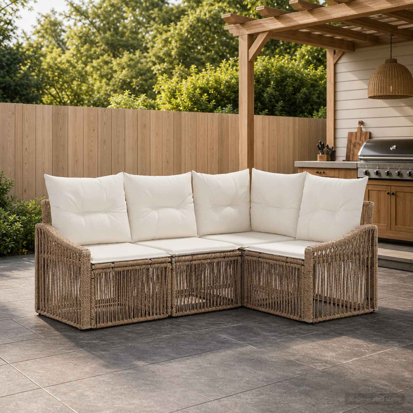 Kerti Kanapé Szett 4 pcs Bézs polirattan