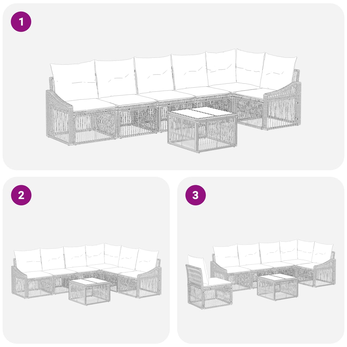 Kerti Kanapé Szett 7 pcs Bézs polirattan