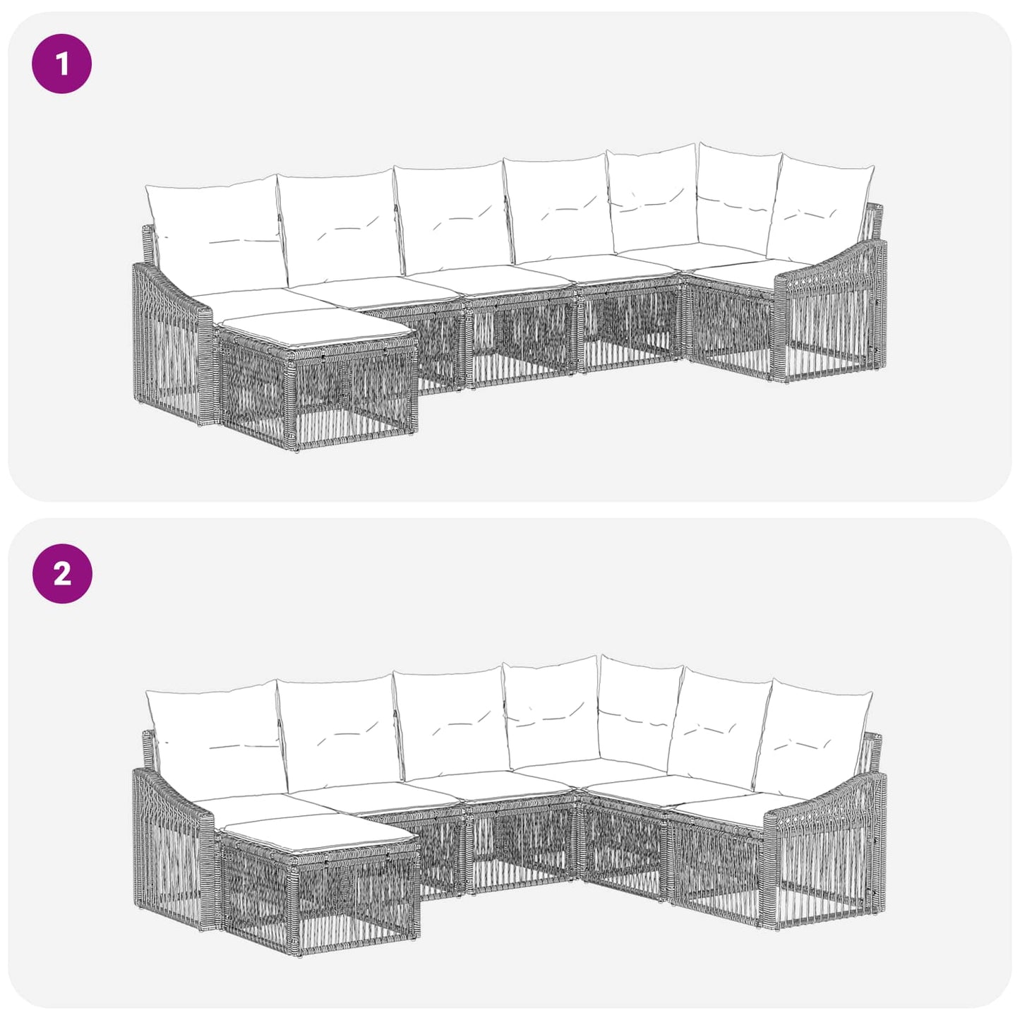 Kerti Kanapé Szett 7 pcs Szürke polirattan