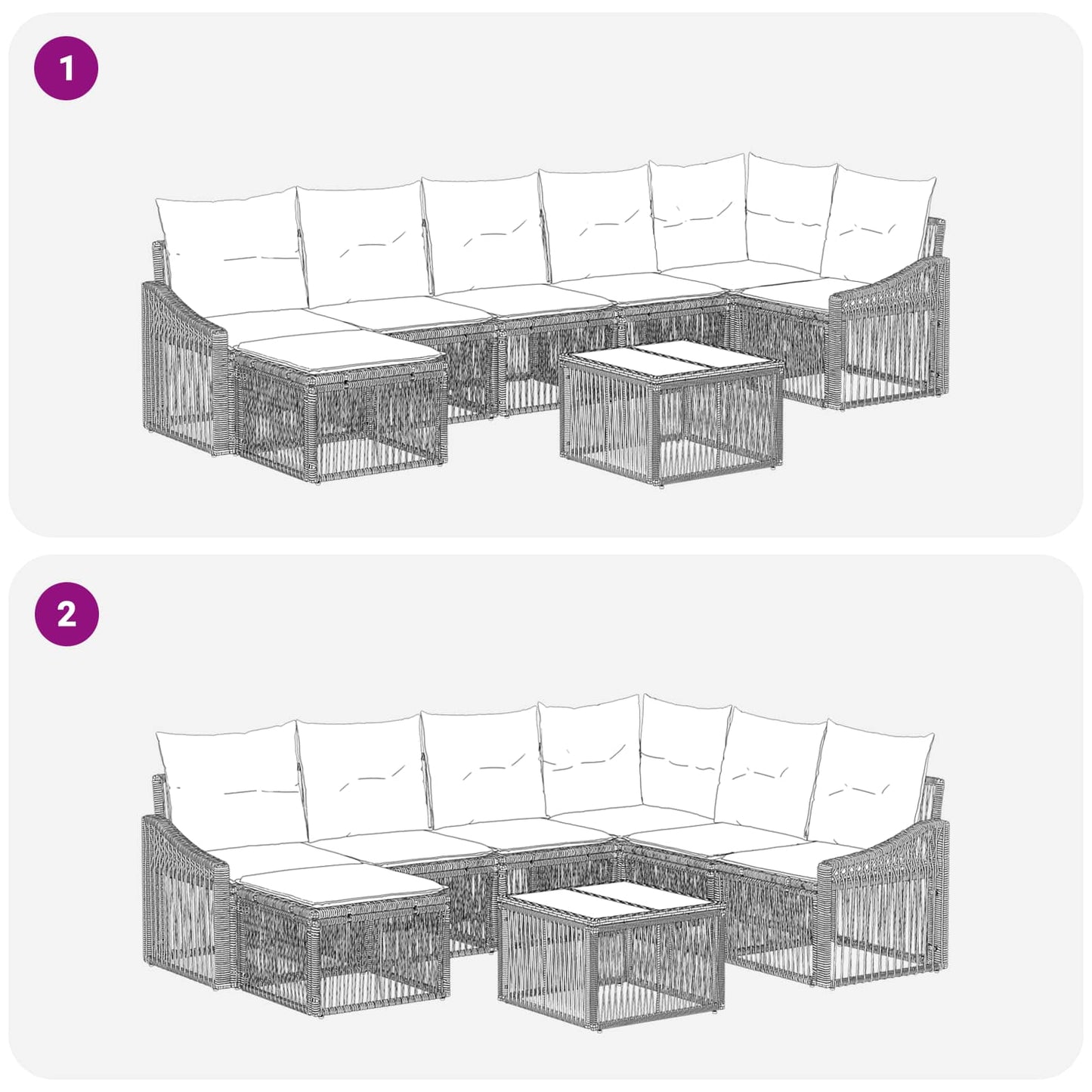 Kerti Kanapé Szett 8 pcs Fekete polirattan