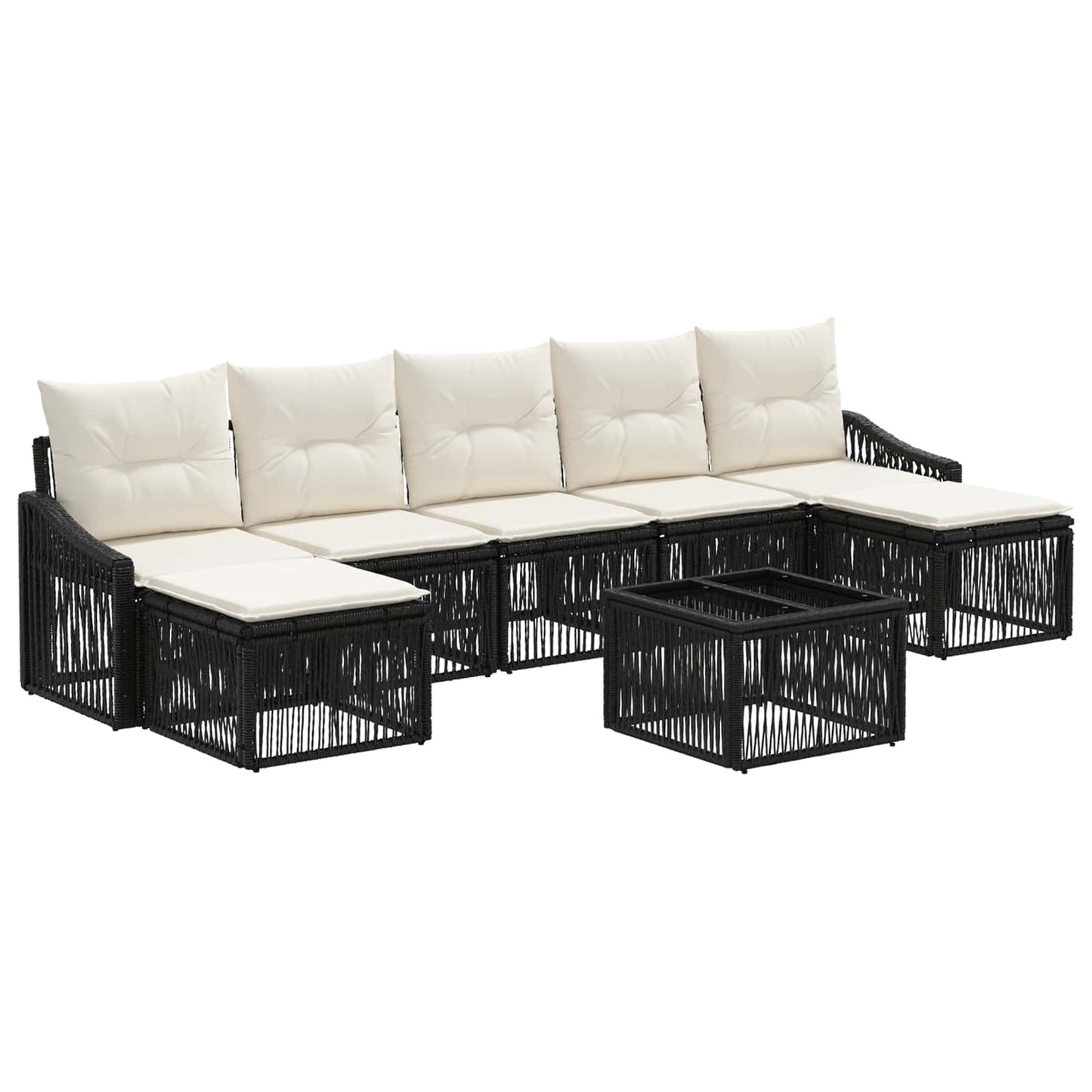 Kerti Kanapé Szett 8 pcs Fekete polirattan