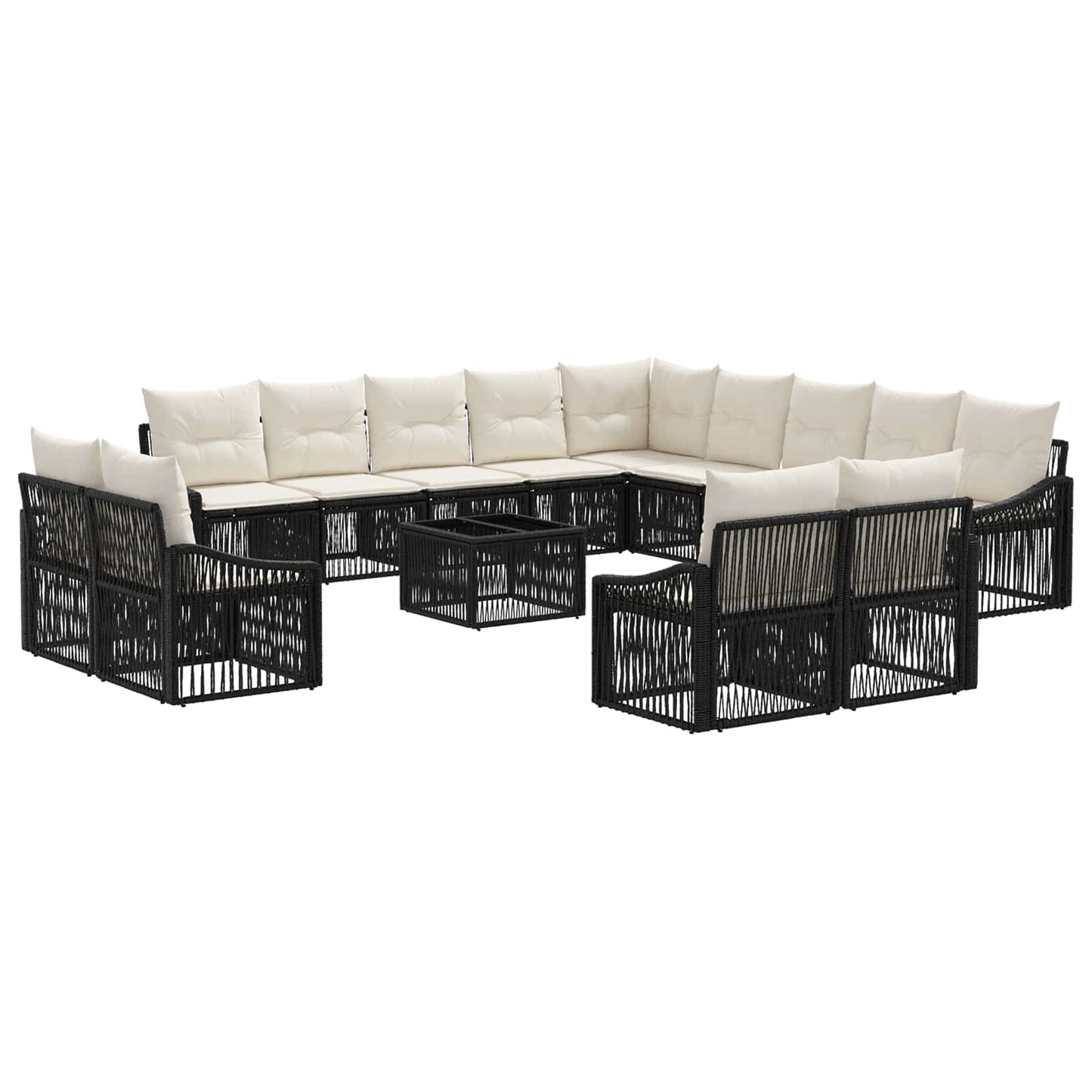 Kerti Kanapé Szett 14 pcs Fekete polirattan