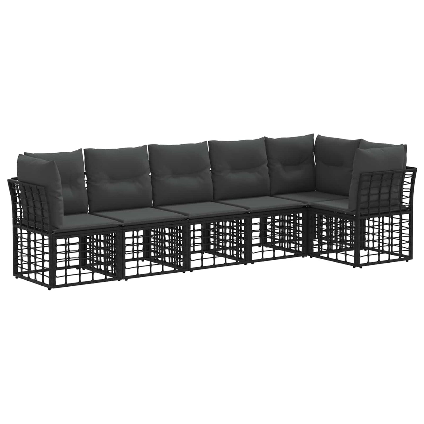 Kerti Kanapé Szett 6 pcs Fekete polirattan