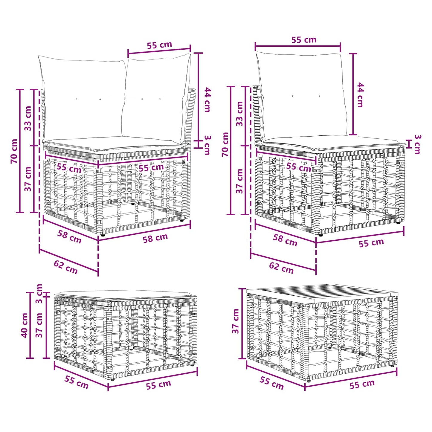 Kültéri kanapé szett 7 pcs Fekete és Sötétszürke Poliészter