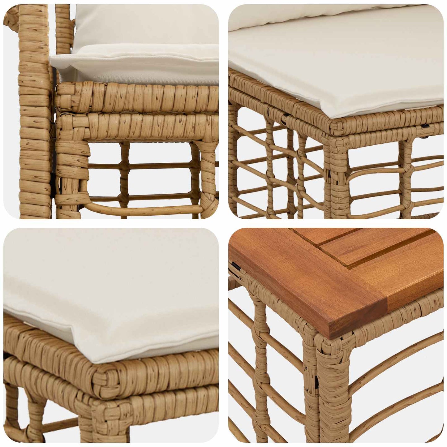 Kültéri kanapé szett 6 db Természetes és Krémszínű Fehér