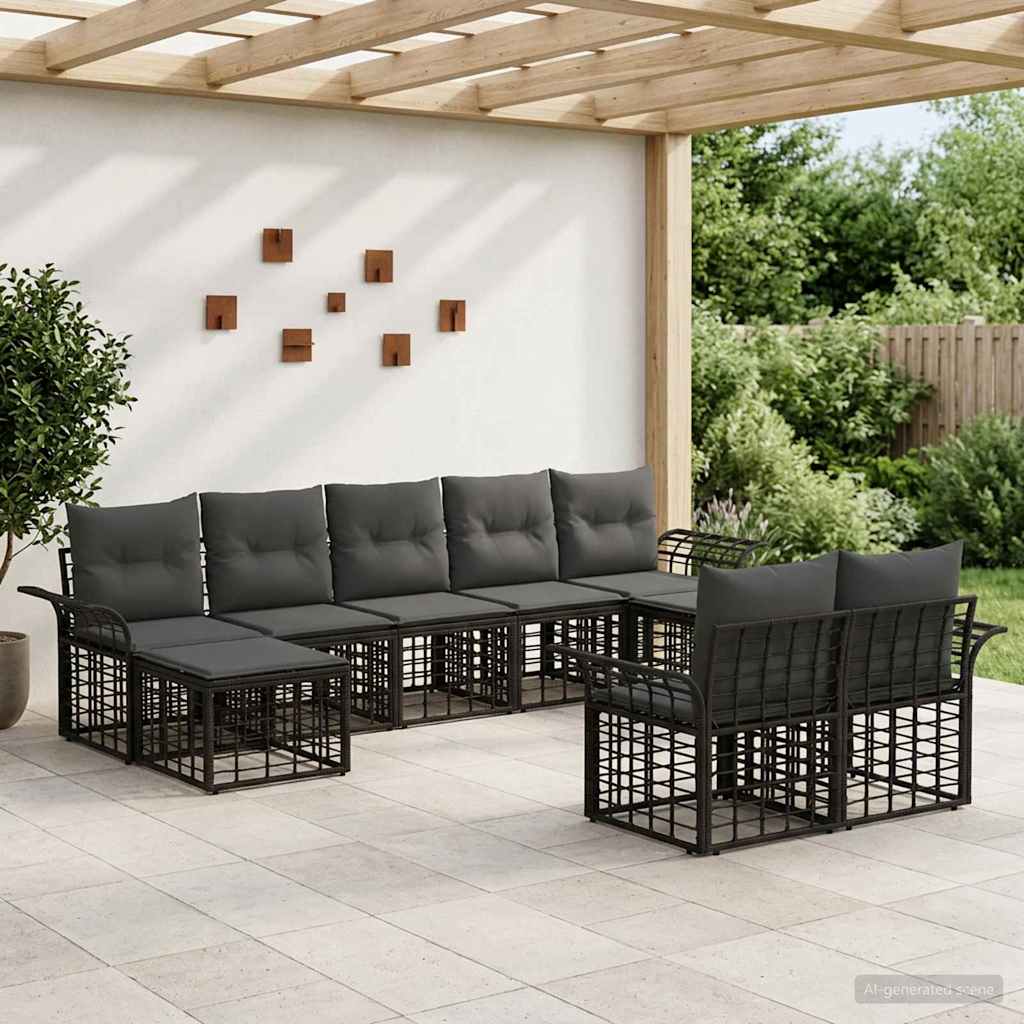 Kültéri kanapé szett 9 db Fekete és Sötétszürke Poliészter