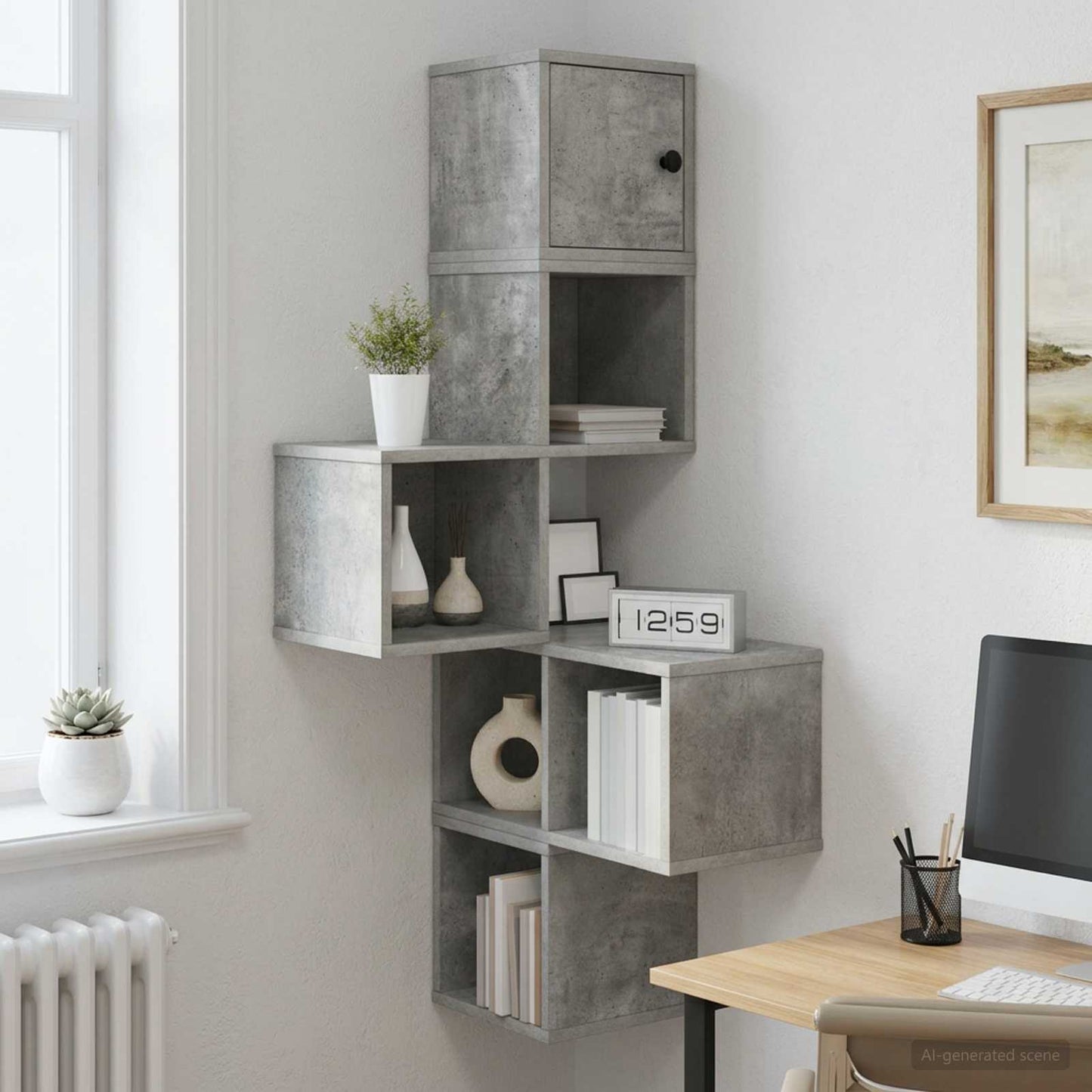 Fali Sarok Polc Betonszürke 48 x 48 x 120 cm Szerelt Fa