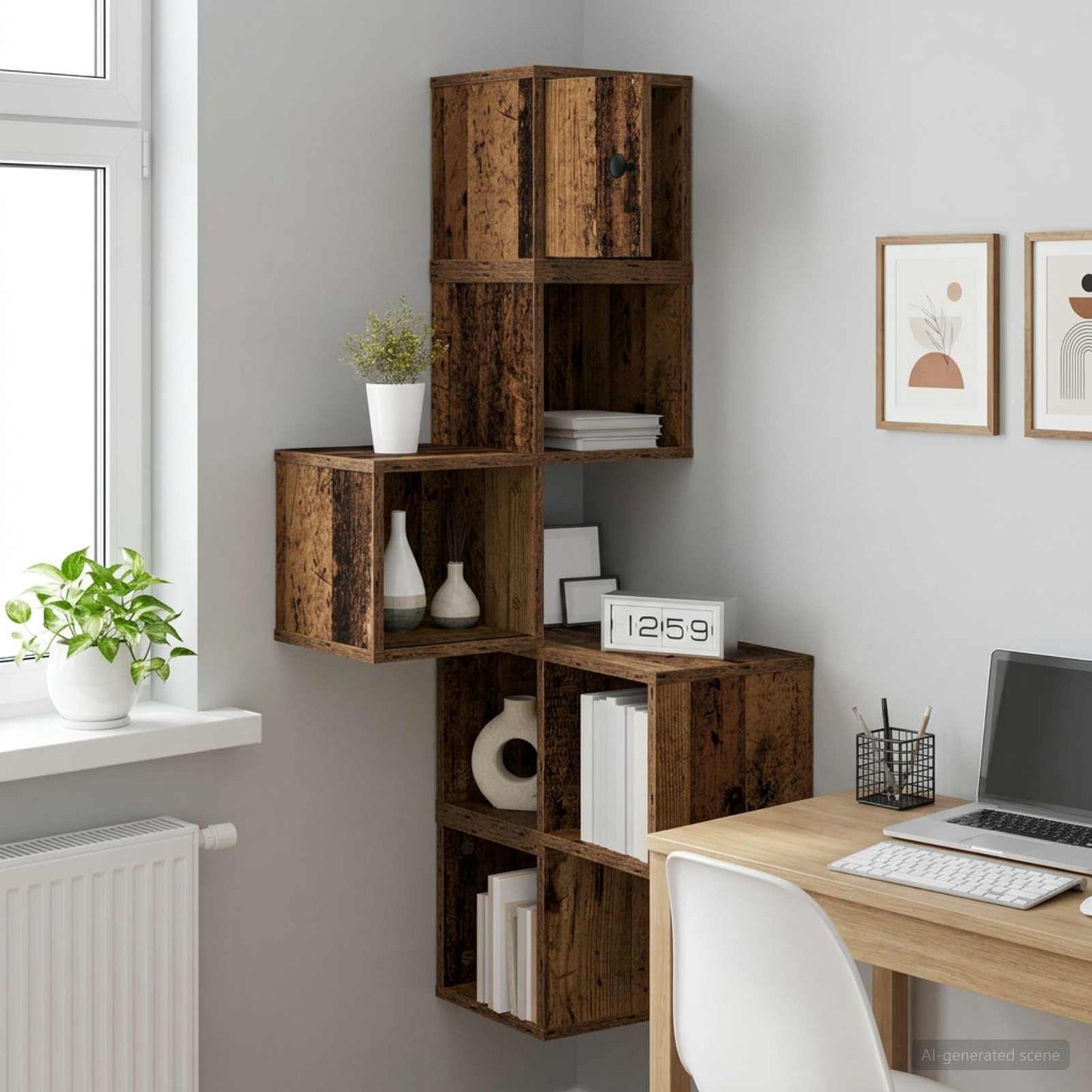 Fali Sarok Polc Antik Fa 48 x 48 x 120 cm Szerelt Fa