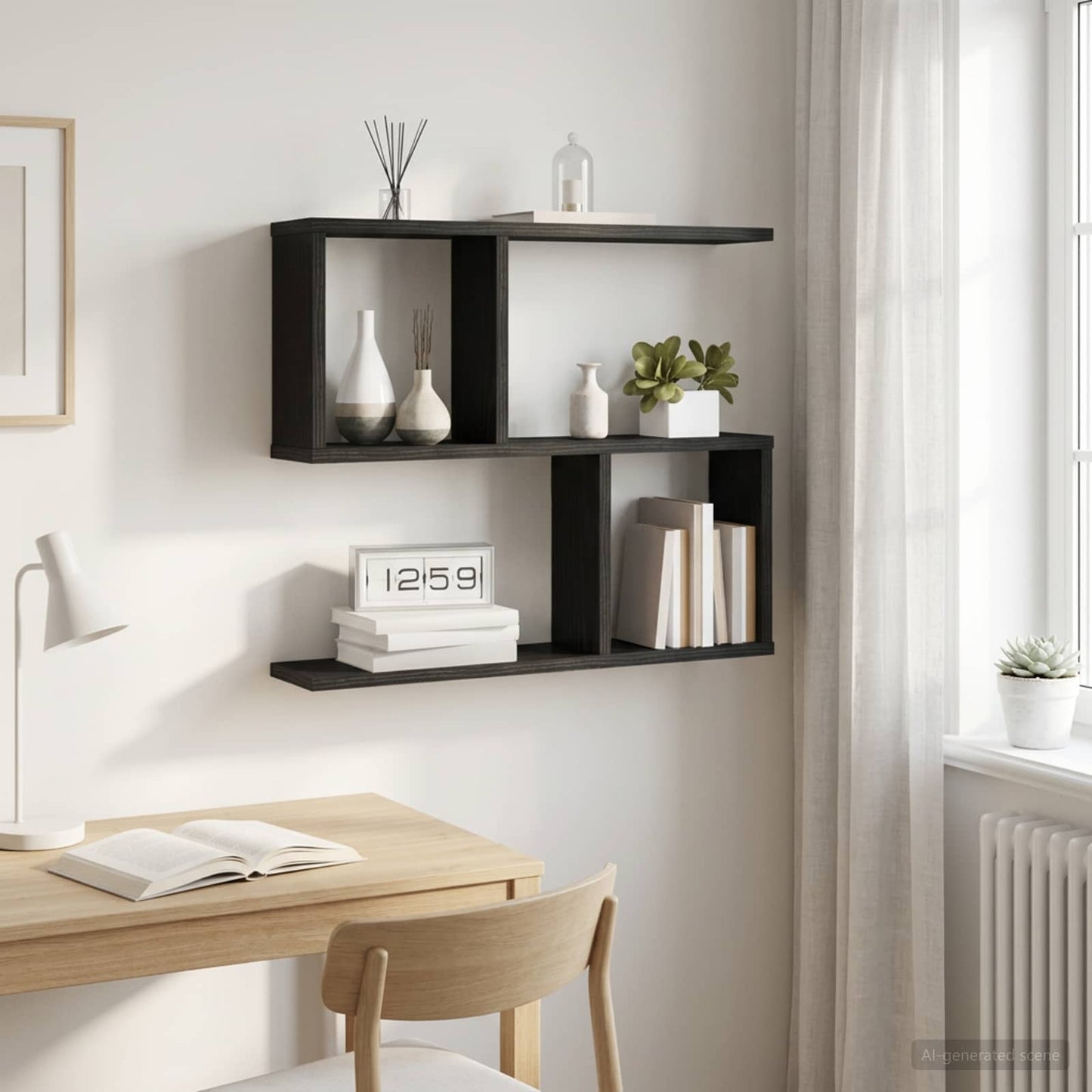 Falpolc Fekete Tölgy 60 x 12 x 50,5 cm Szerelt Fa