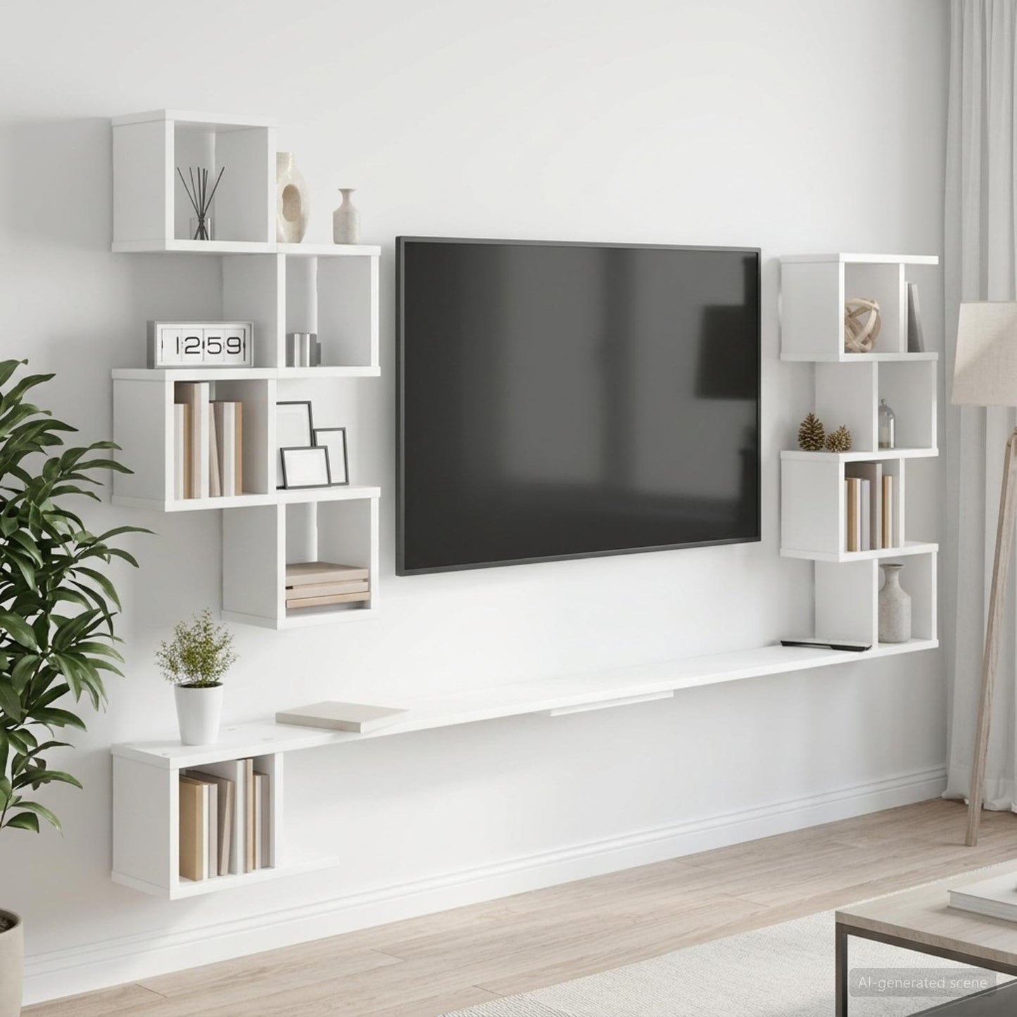 Fali TV polc Fehér 180 x 15 x 94 cm Szerelt Fa