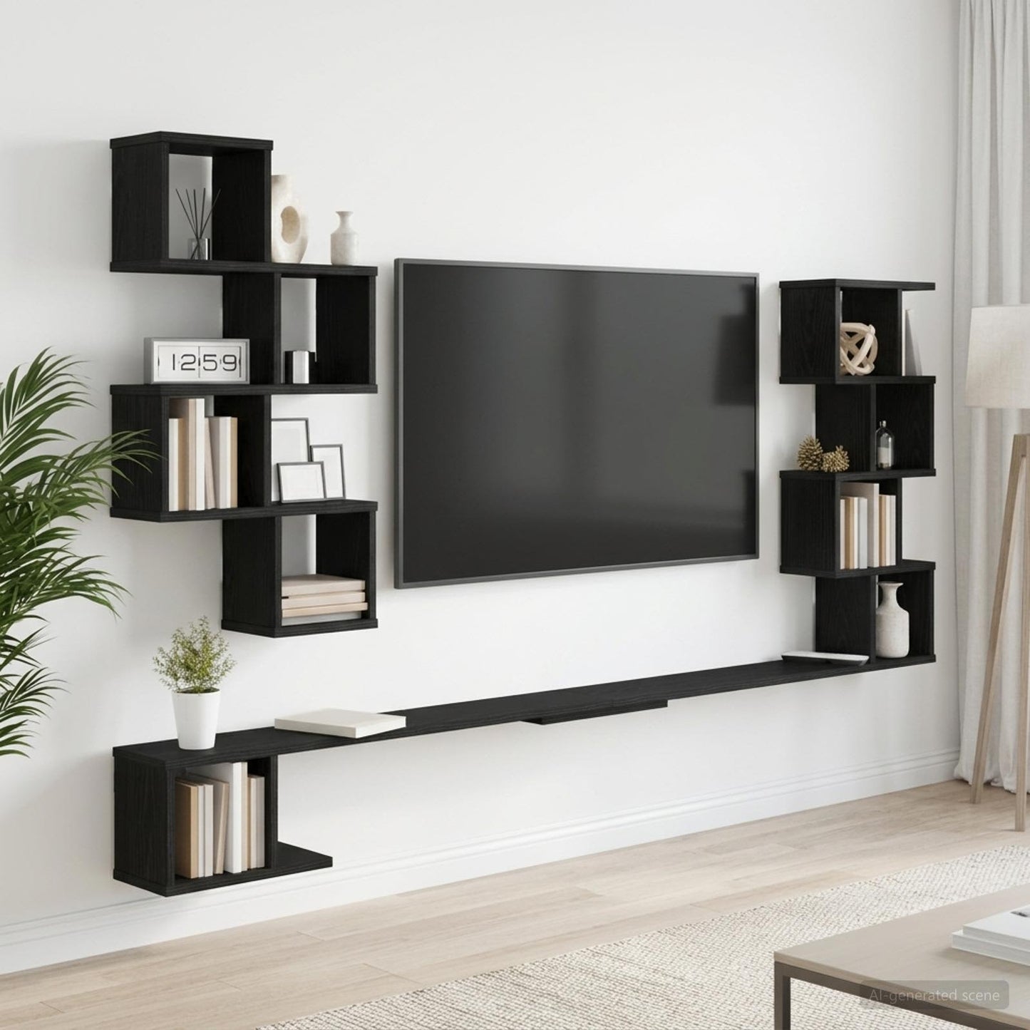Fali TV polc Fekete Tölgy 180 x 15 x 94 cm Szerelt Fa