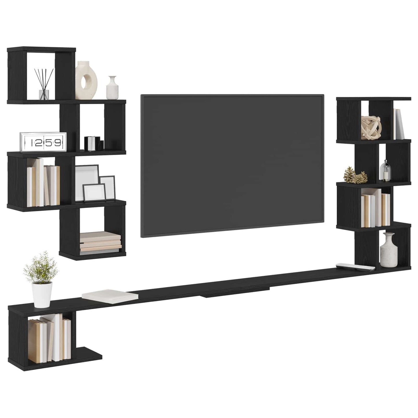 Fali TV polc Fekete Tölgy 180 x 15 x 94 cm Szerelt Fa