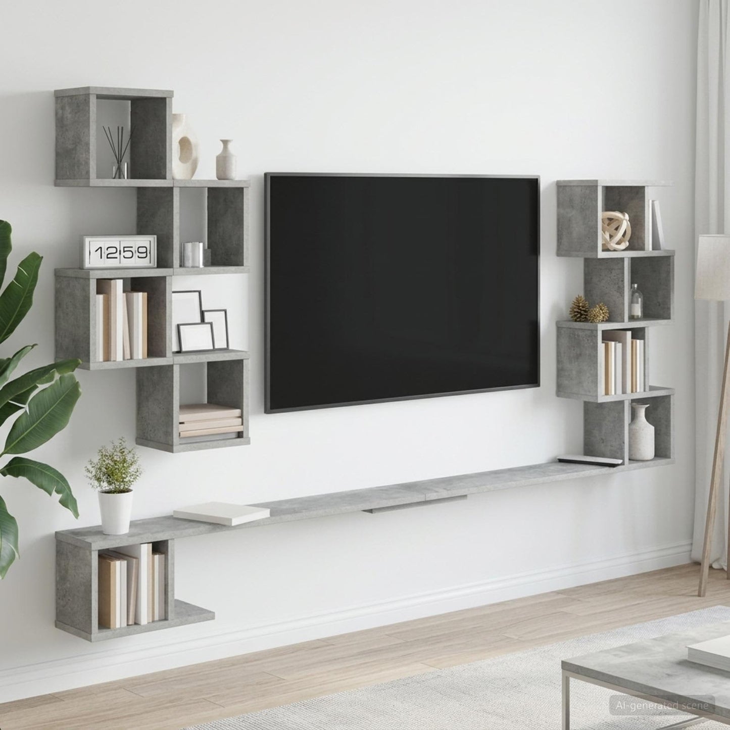 Fali TV polc Betonszürke 180 x 15 x 94 cm Szerelt Fa