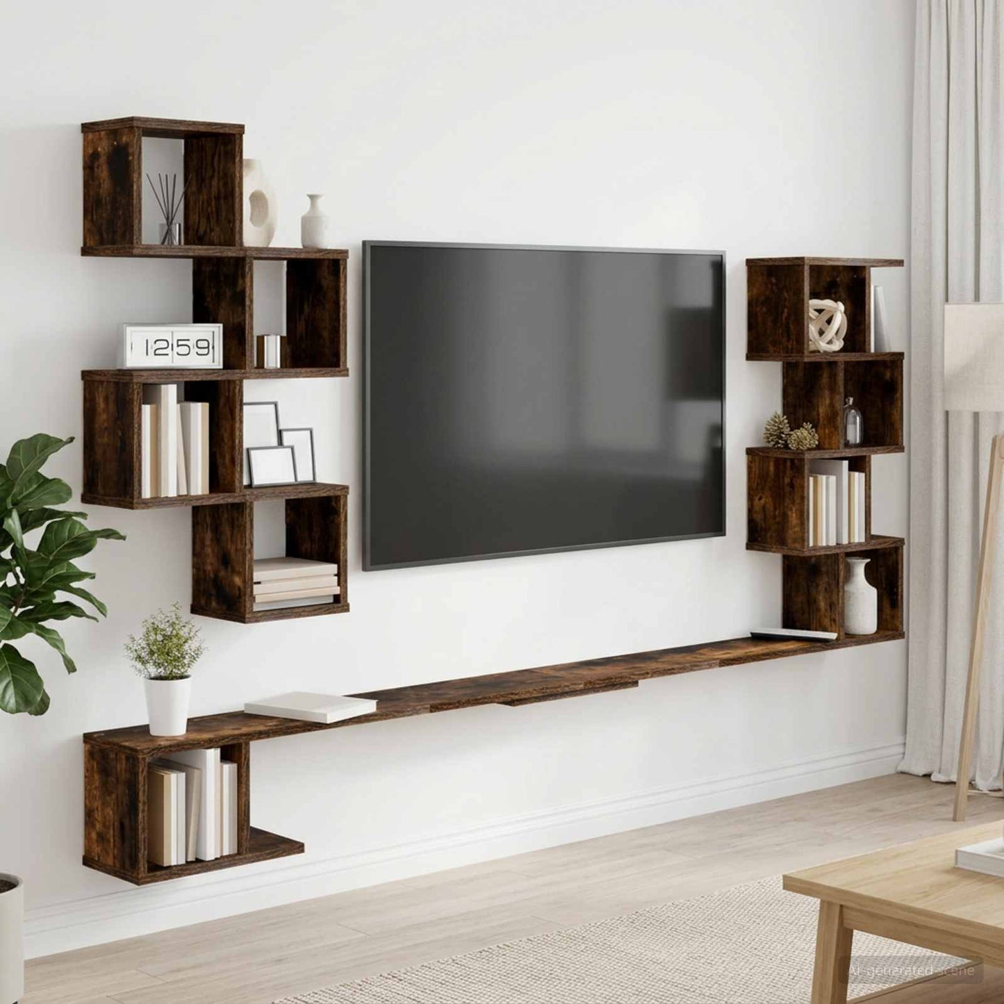 Fali TV polc Füstös Tölgy 180 x 15 x 94 cm Szerelt Fa