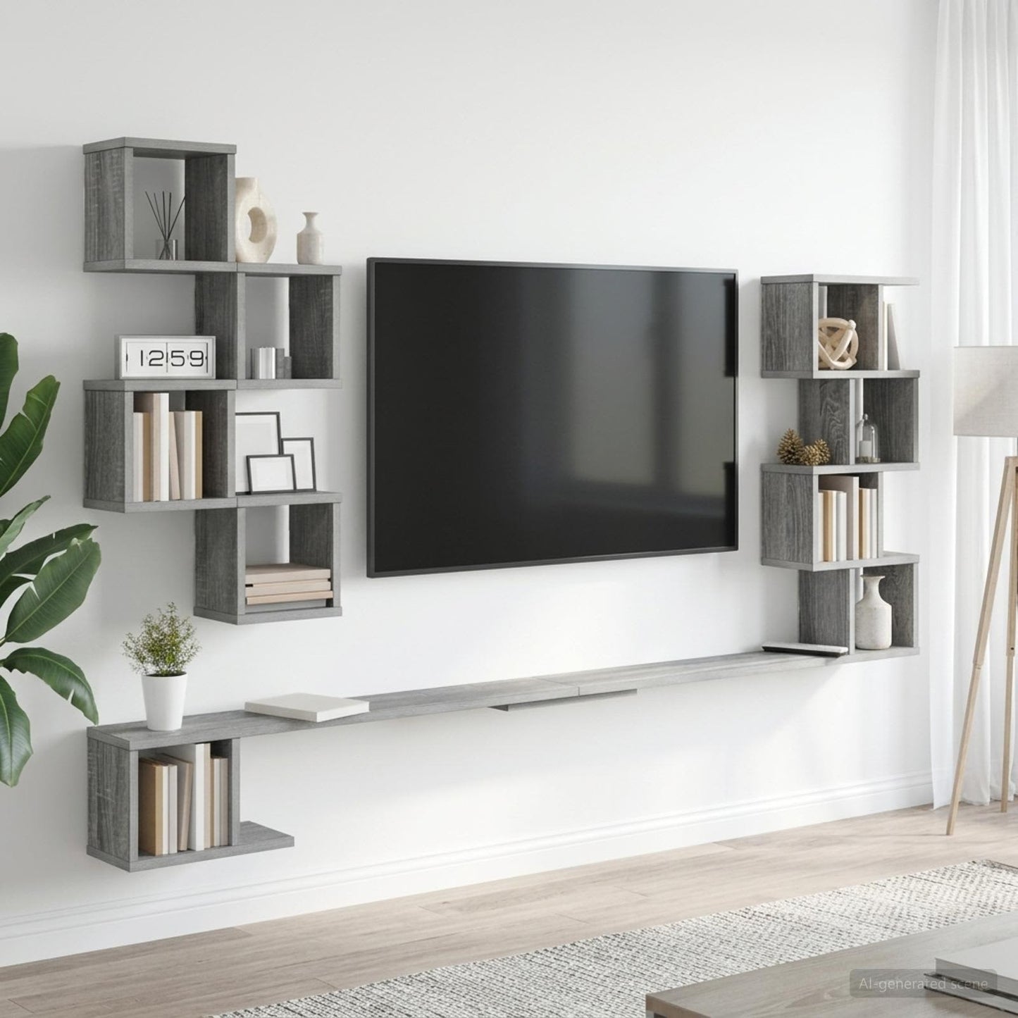 Fali TV polc Szürke Sonoma 180 x 15 x 94 cm Szerelt Fa