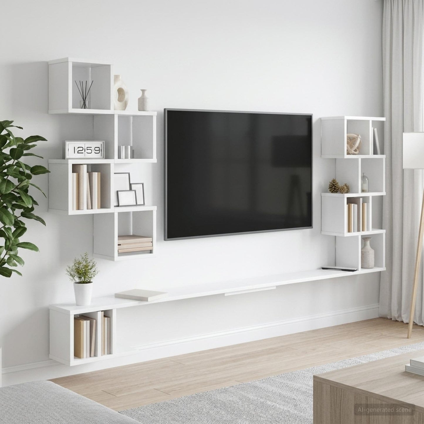 Fali TV polc Fehér 200 x 15 x 94 cm Szerelt Fa