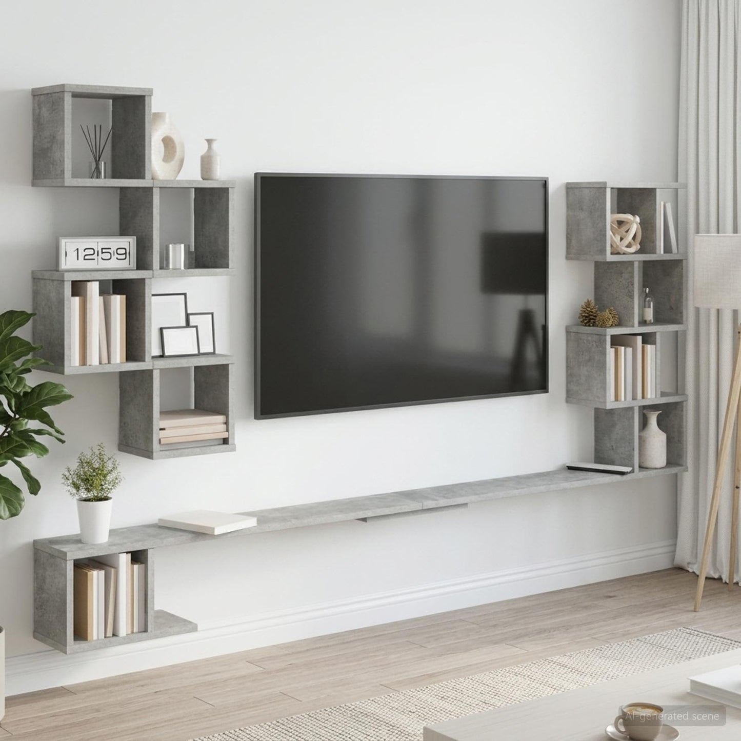 Fali TV polc Betonszürke 200 x 15 x 94 cm Szerelt Fa