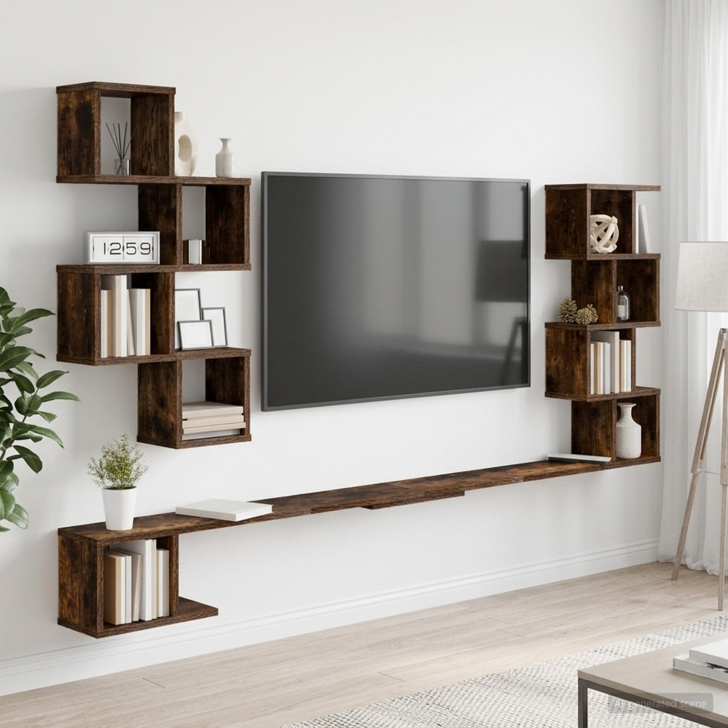 Fali TV polc Füstös Tölgy 200 x 15 x 94 cm Szerelt Fa