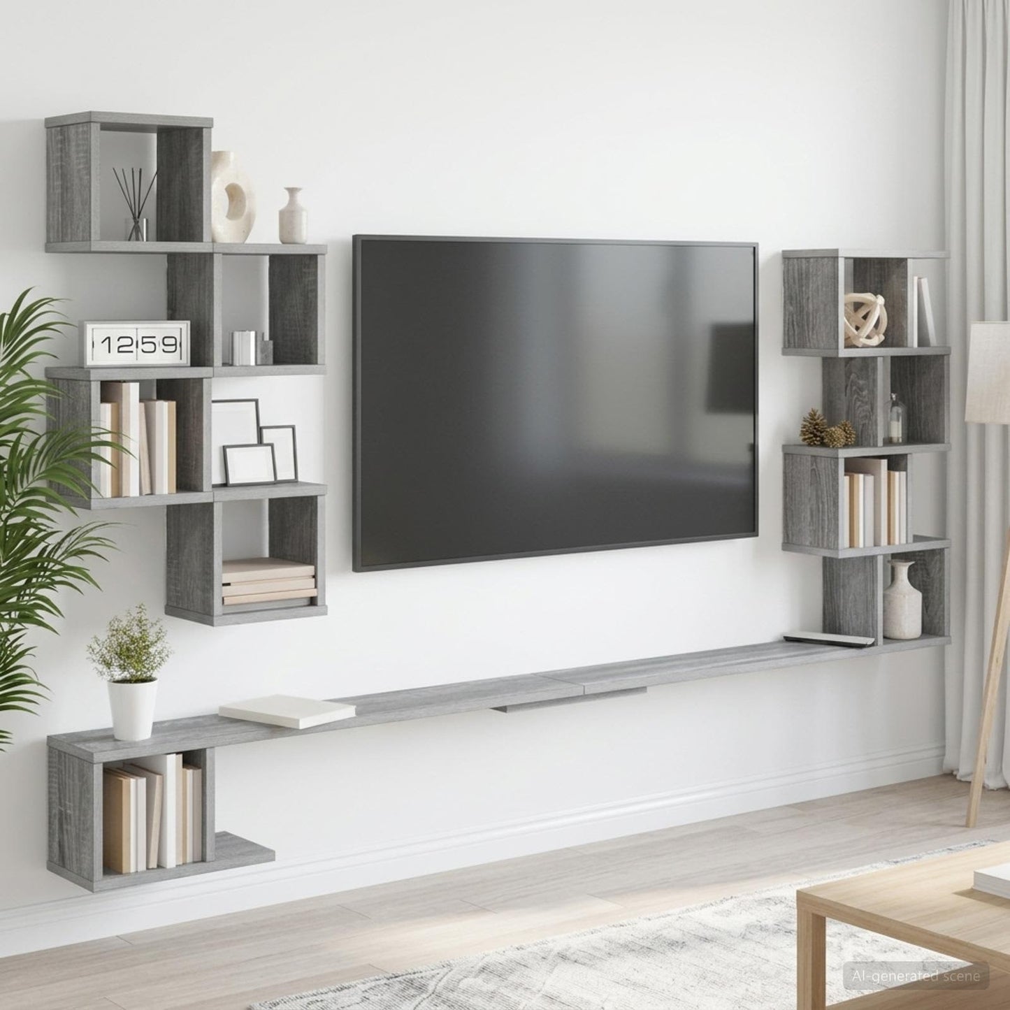 Fali TV polc Szürke Sonoma 200 x 15 x 94 cm Szerelt Fa